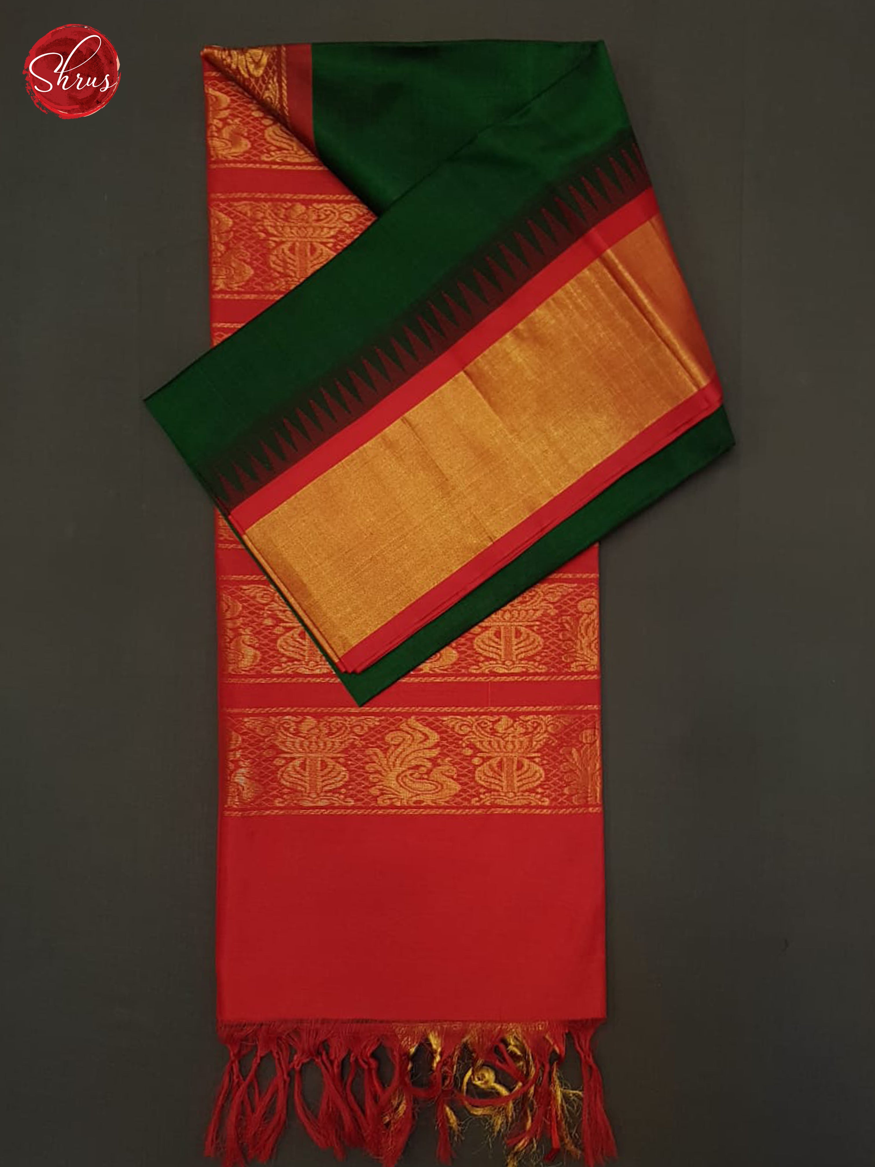 Green And Red-Silk Cotton Saree - Shop on ShrusEternity.com