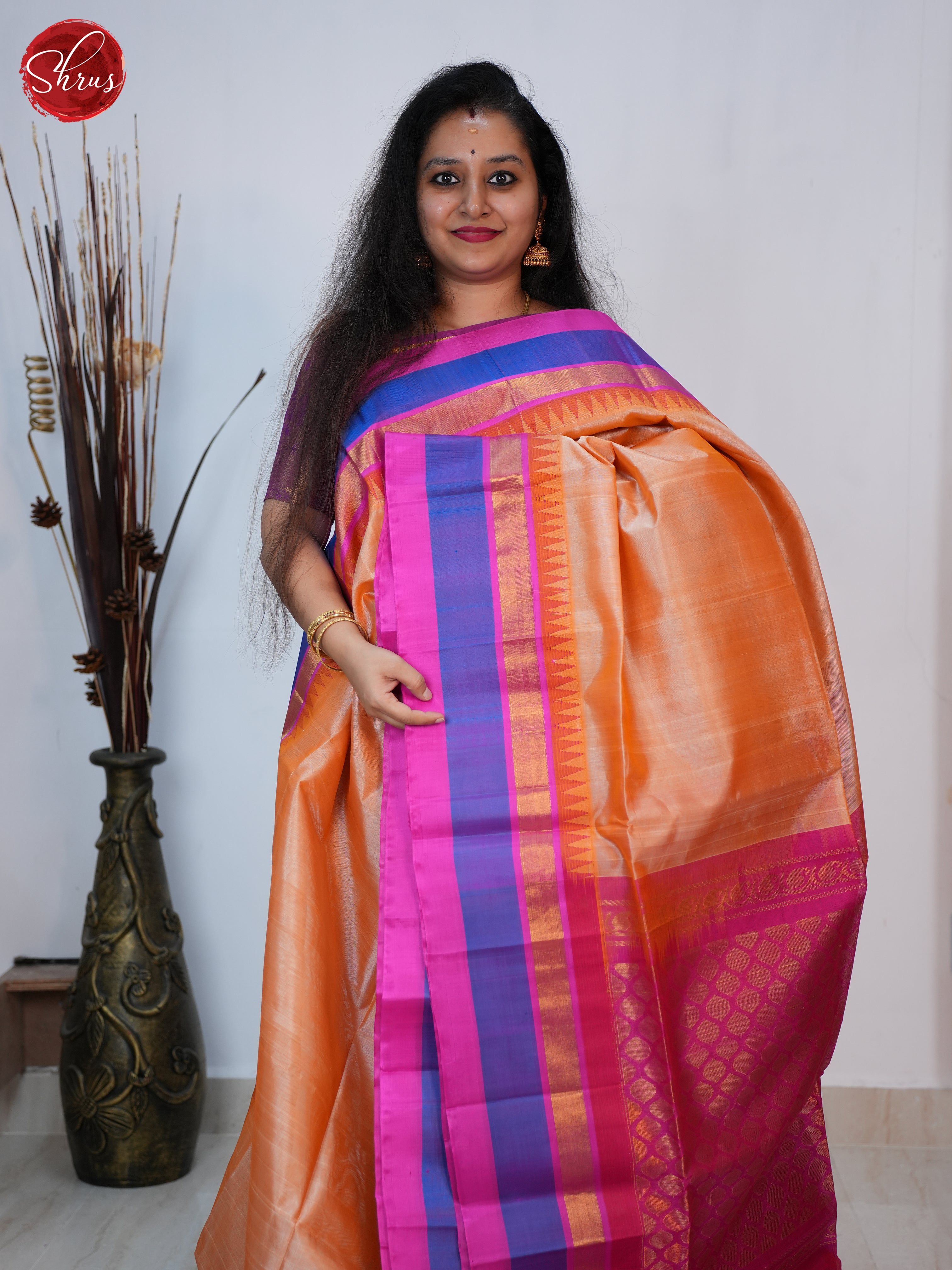 Peach & Pink - Silk Cotton Saree - Shop on ShrusEternity.com