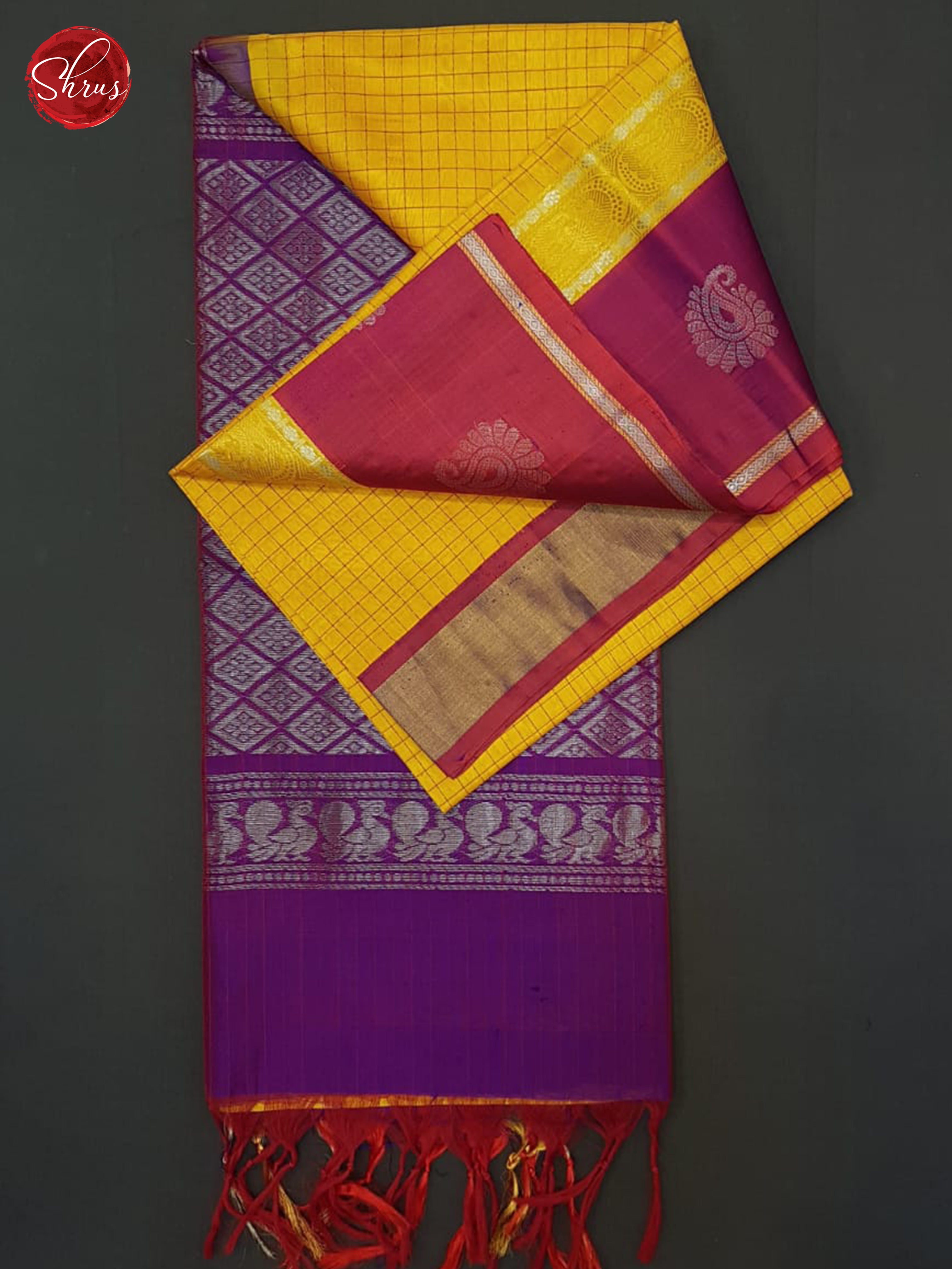 Yellow And Purple-silk cotton saree - Shop on ShrusEternity.com