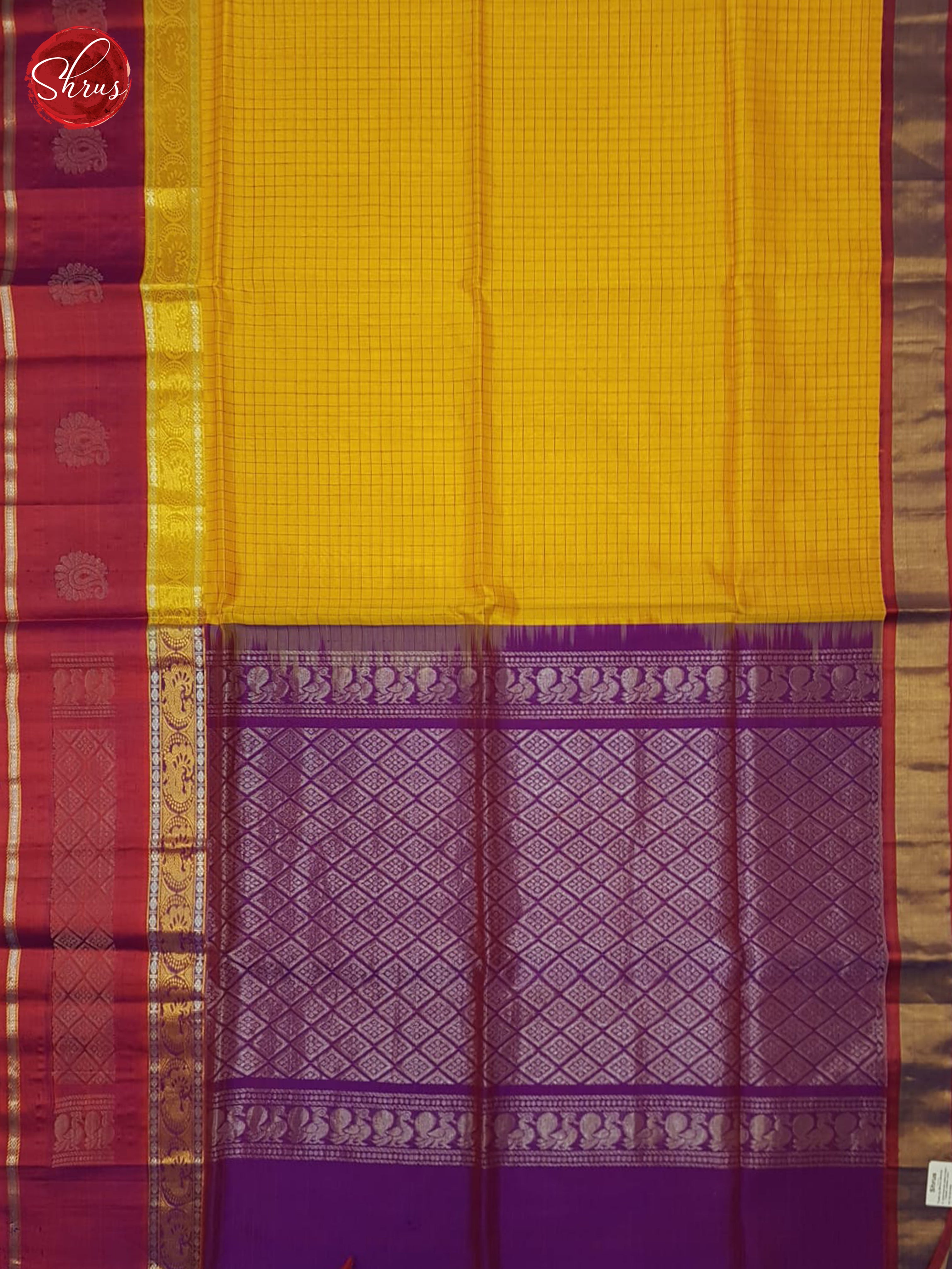 Yellow And Purple-silk cotton saree - Shop on ShrusEternity.com