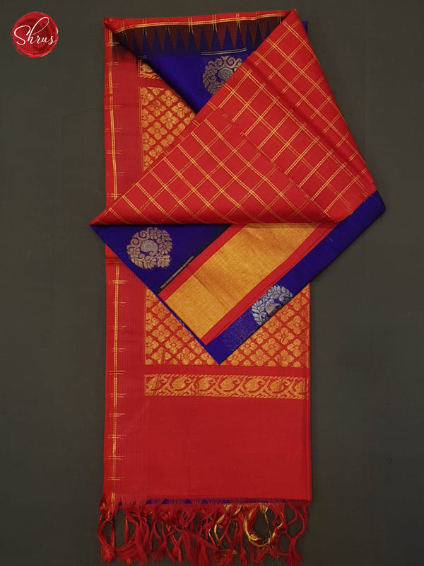 Blue and Red - Silk Cotton Saree - Shop on ShrusEternity.com