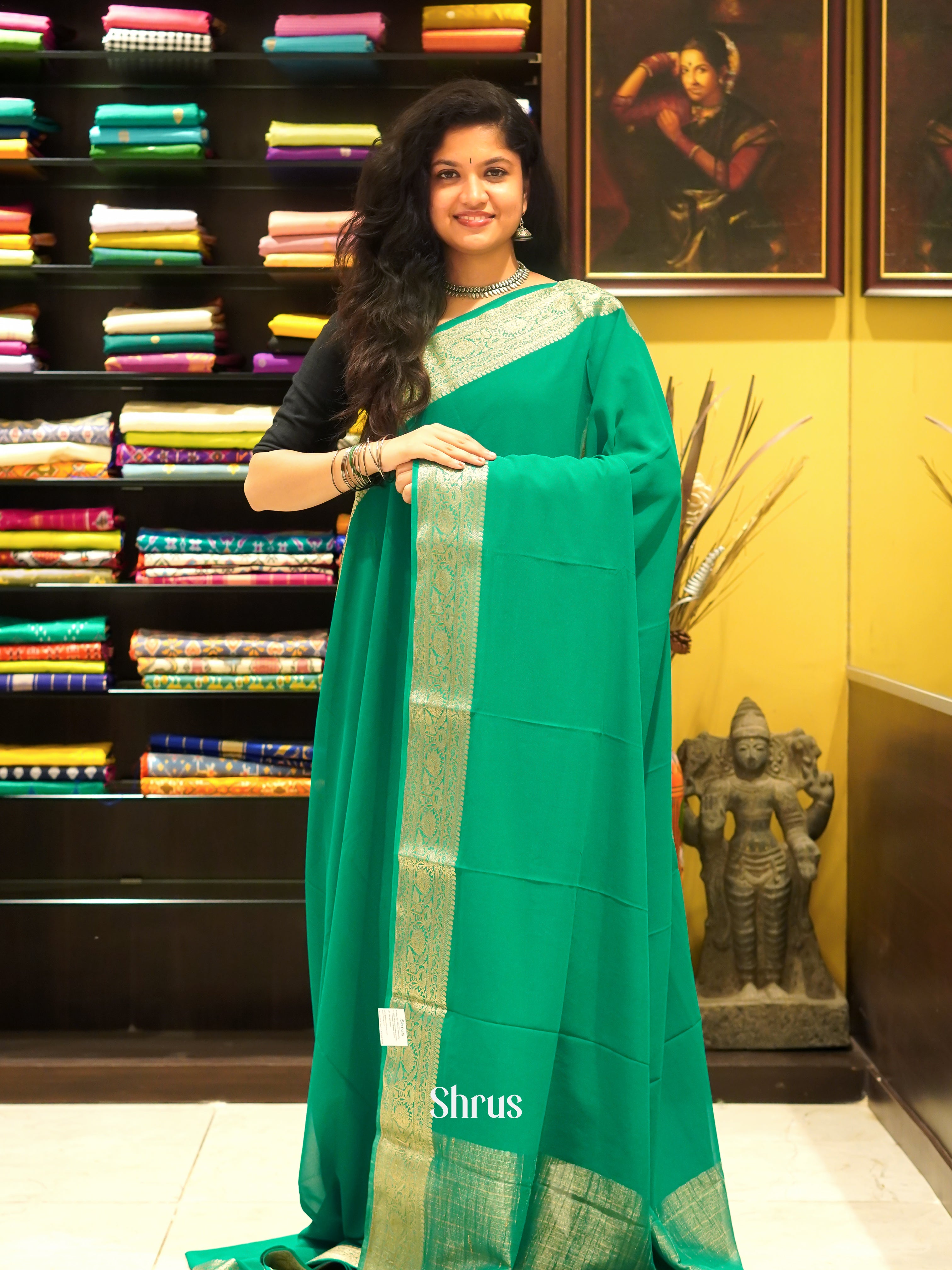 Green(Single Tone) - Semi Georgette Saree