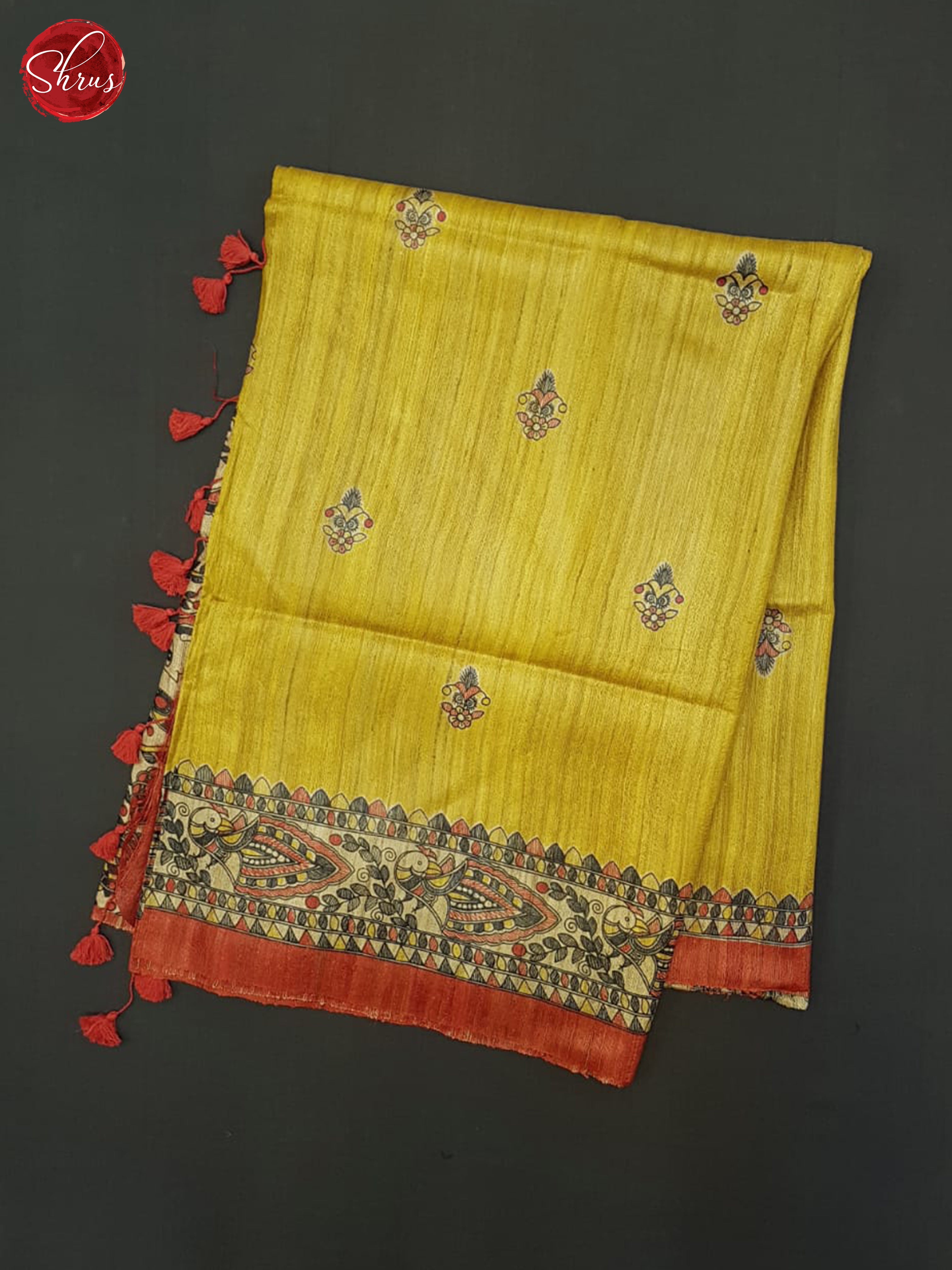 Mustard & Red - Gicha Silk Saree - Shop on ShrusEternity.com