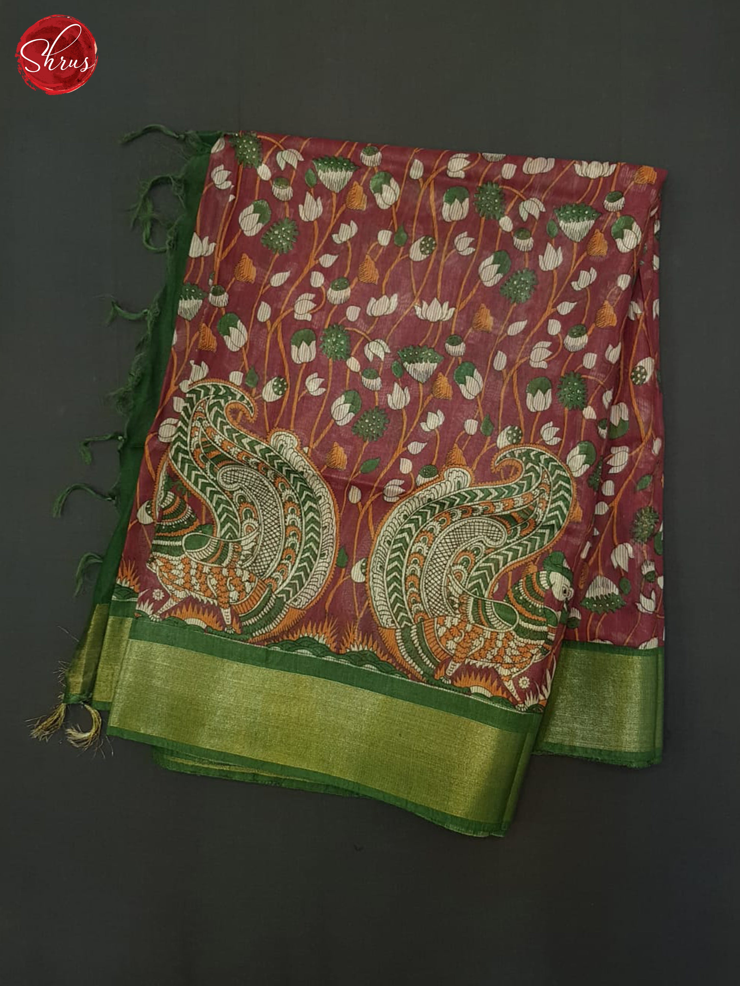 Maroon & Green- Semi Gicha Saree - Shop on ShrusEternity.com