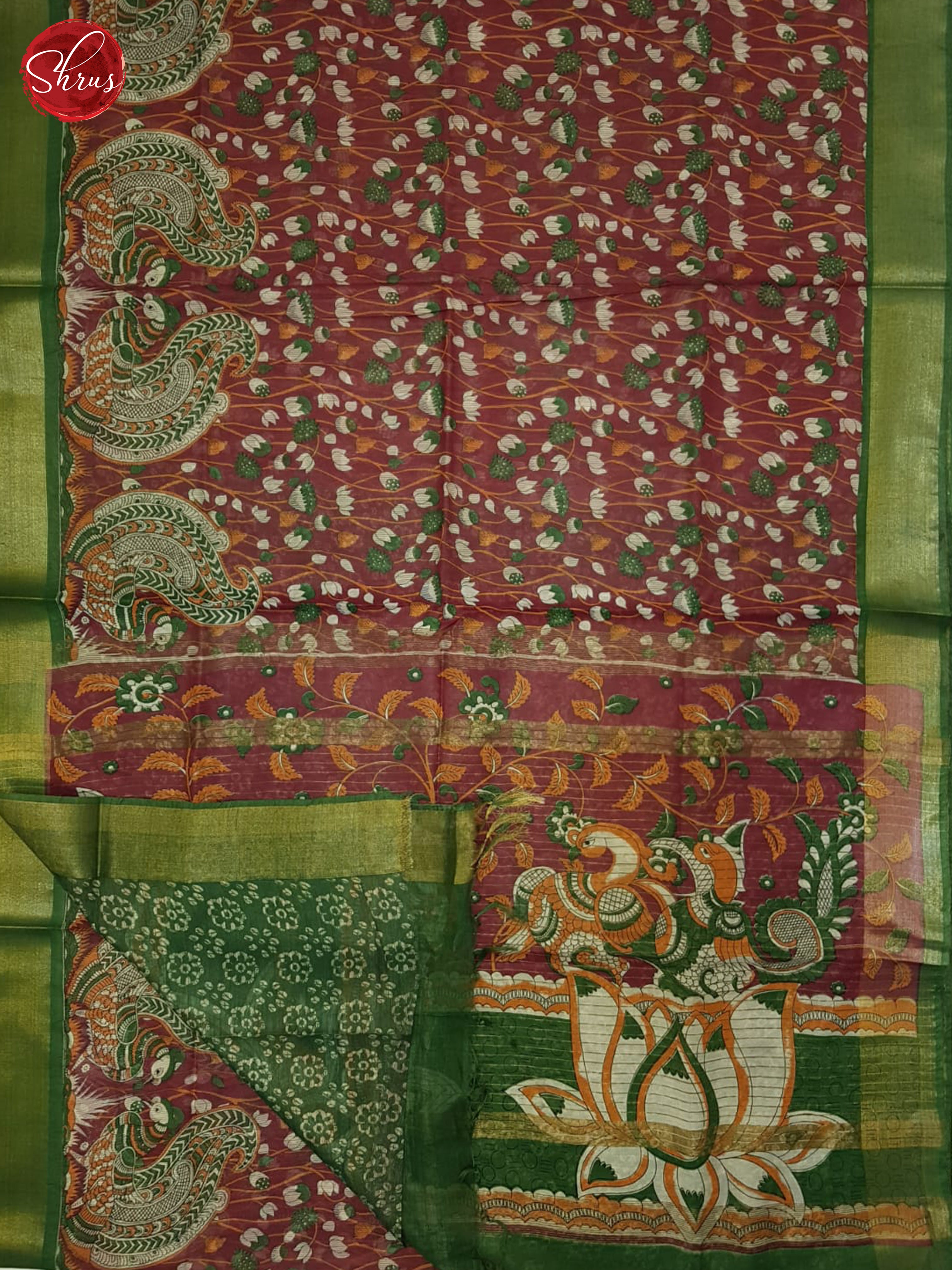 Maroon & Green- Semi Gicha Saree - Shop on ShrusEternity.com