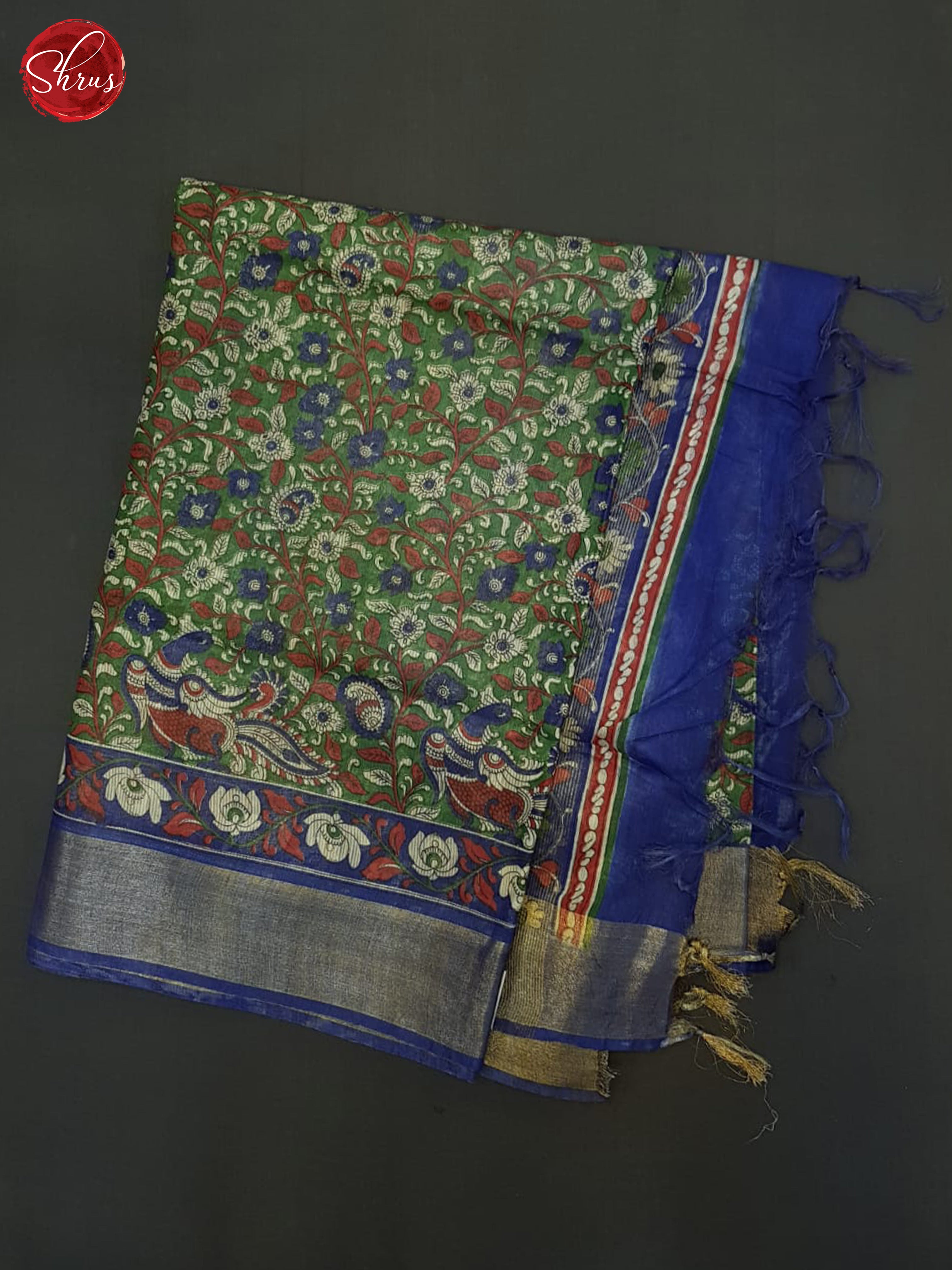 Green & Blue- Semi Gicha Saree - Shop on ShrusEternity.com