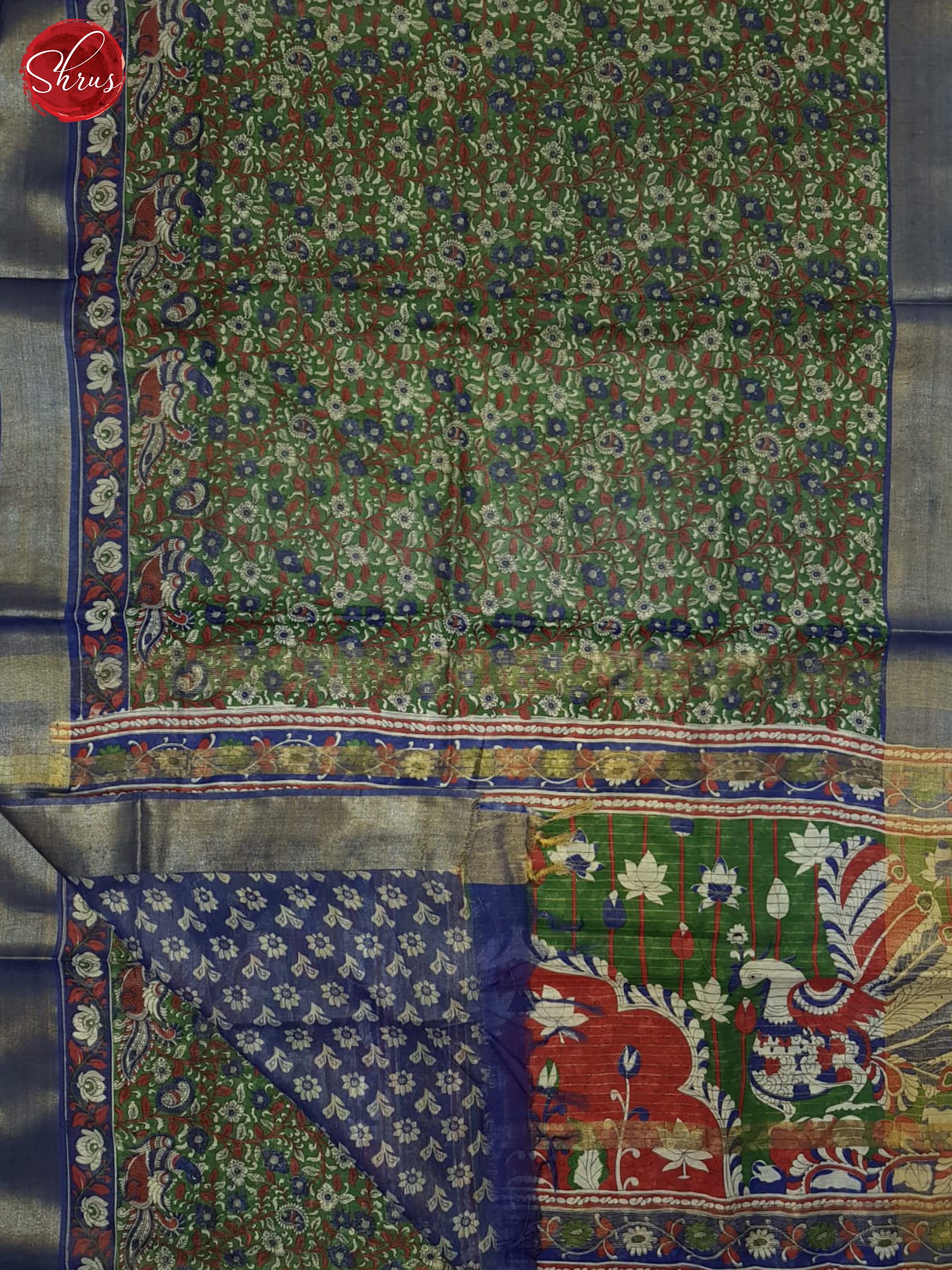 Green & Blue- Semi Gicha Saree - Shop on ShrusEternity.com