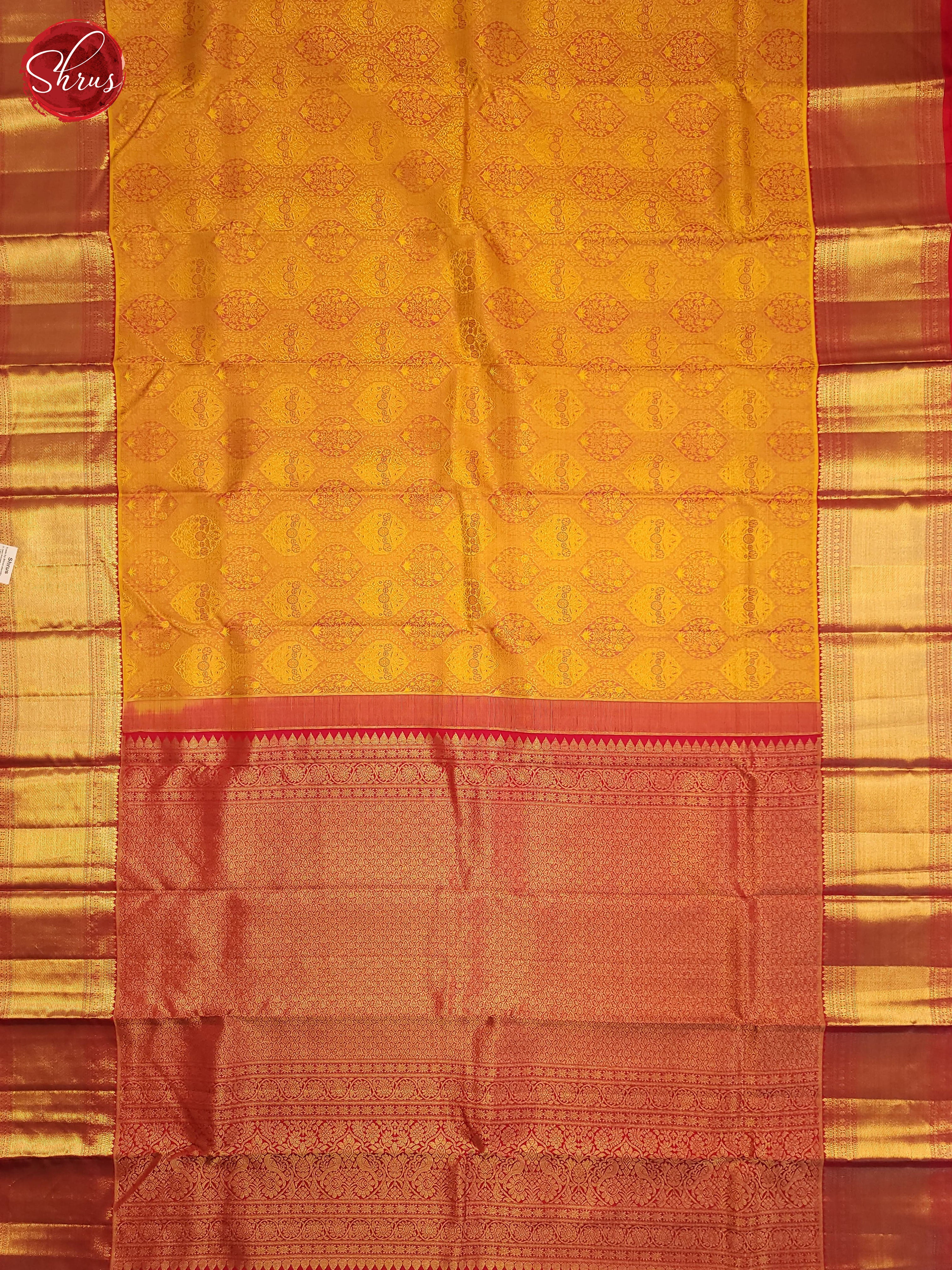 Yellow and Red-Kanchipuram silk saree - Shop on ShrusEternity.com