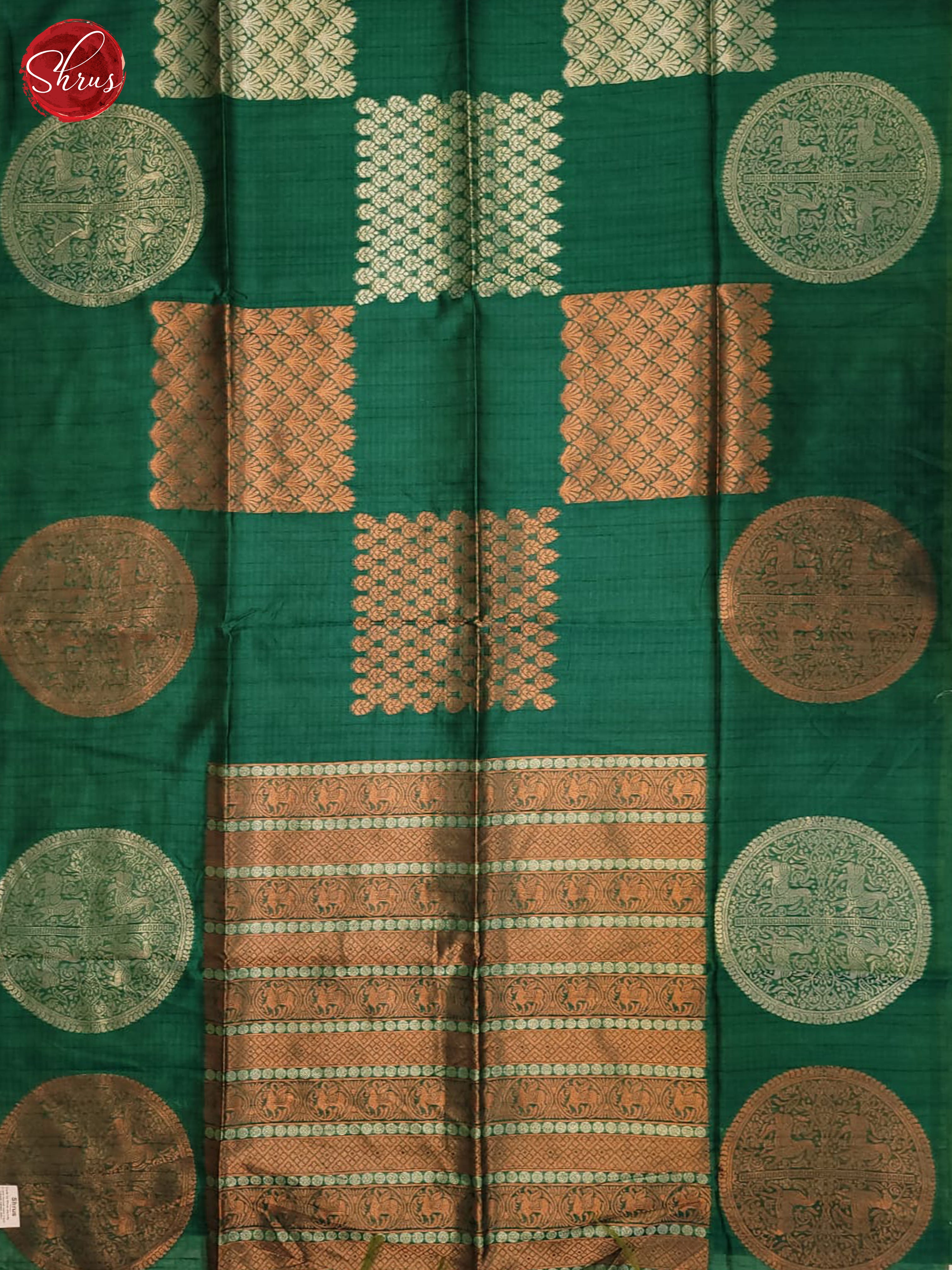 Green(SIngle Tone)  - Semi Tussar  Saree - Shop on ShrusEternity.com