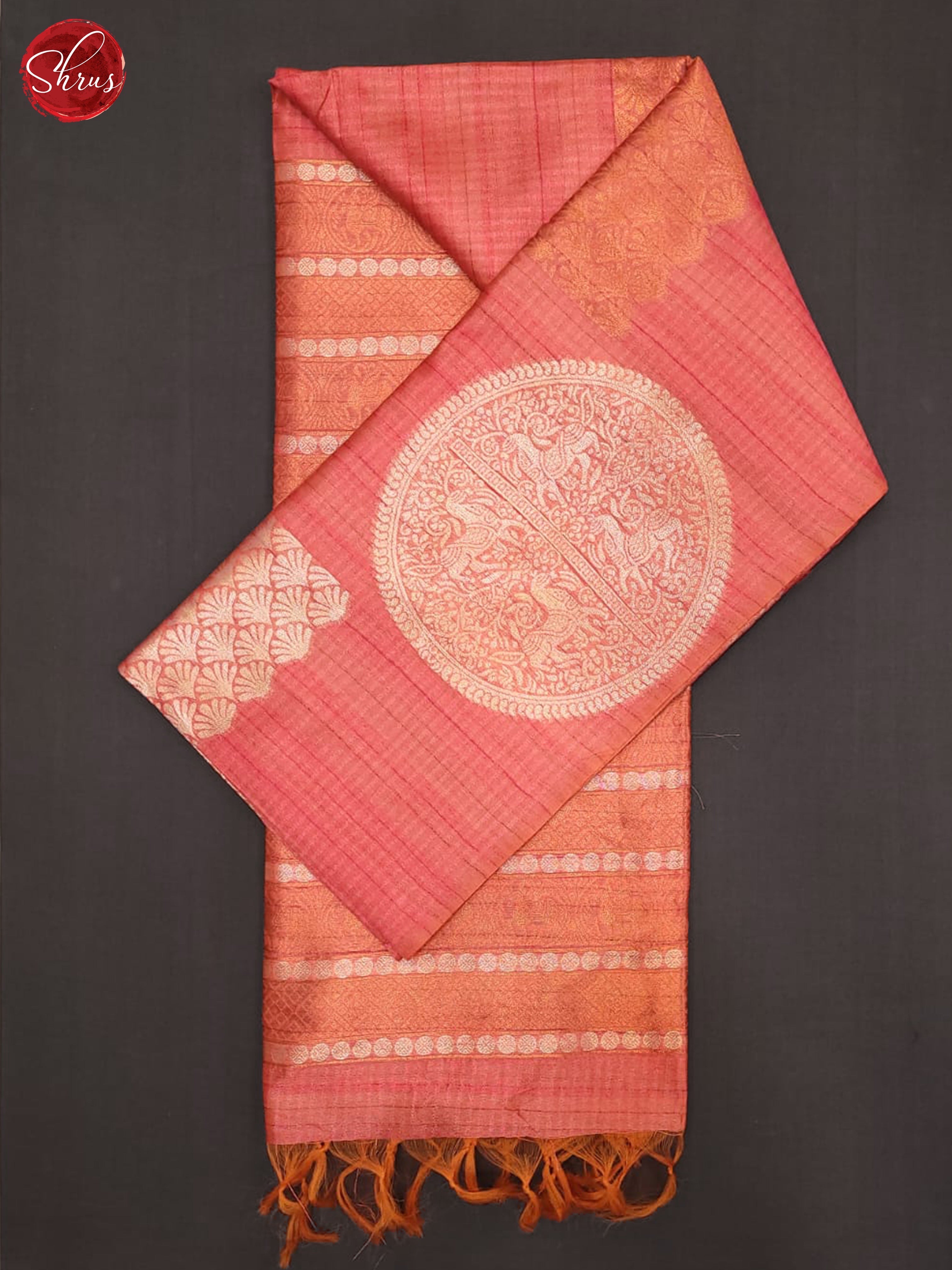 Peachish Pink (Single Tone)- Semi Tussar Saree - Shop on ShrusEternity.com