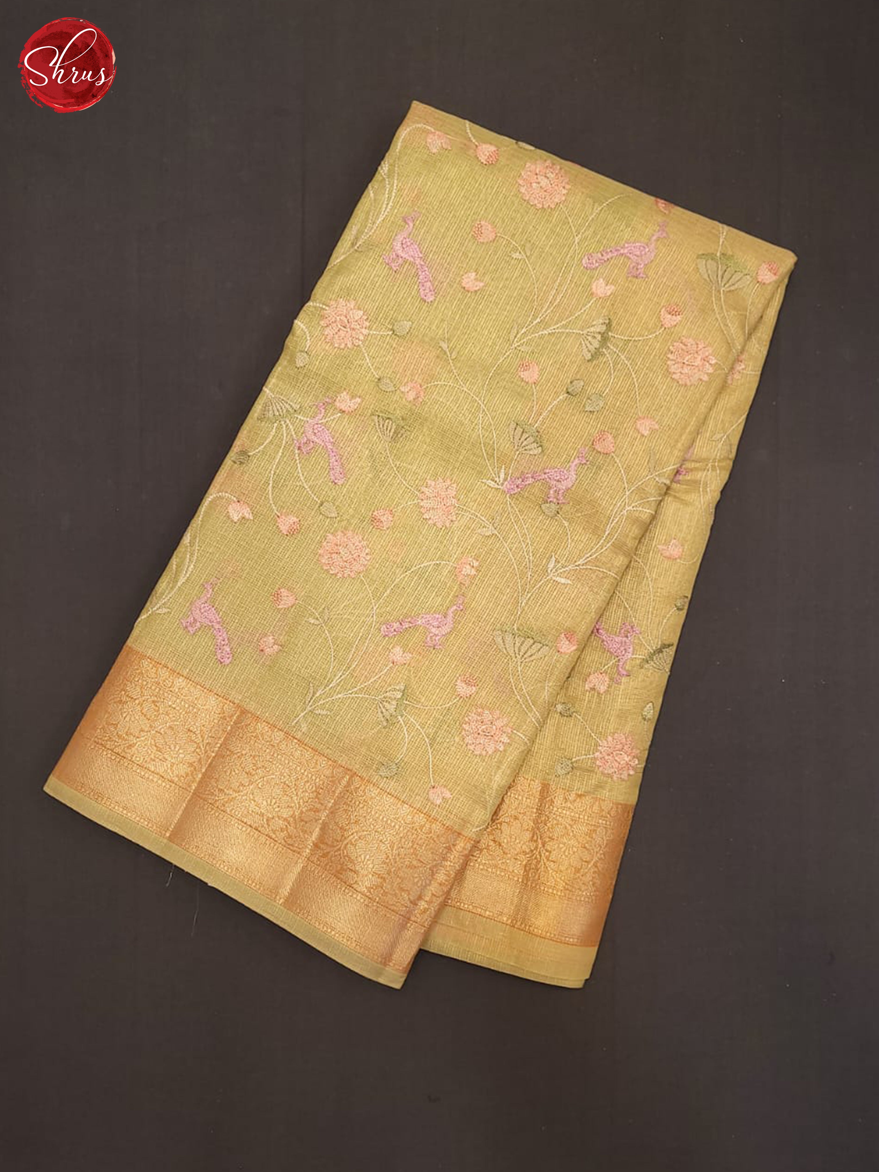 Light Green & Orange- Semi tissue Saree - Shop on ShrusEternity.com