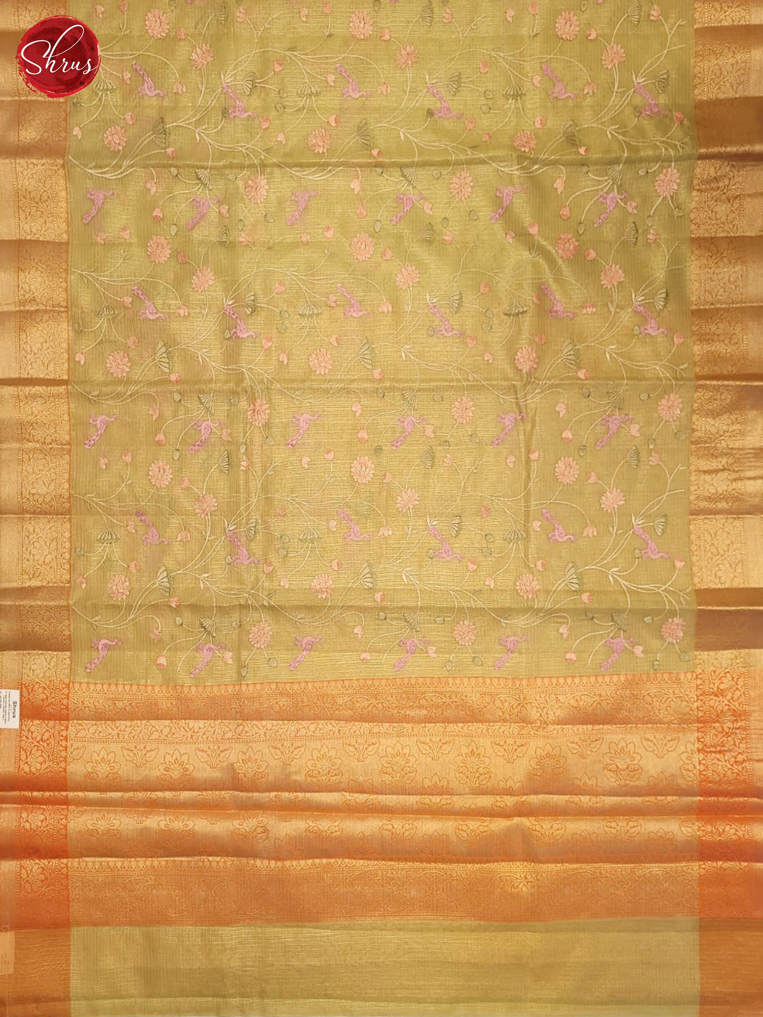 Light Green & Orange- Semi tissue Saree - Shop on ShrusEternity.com