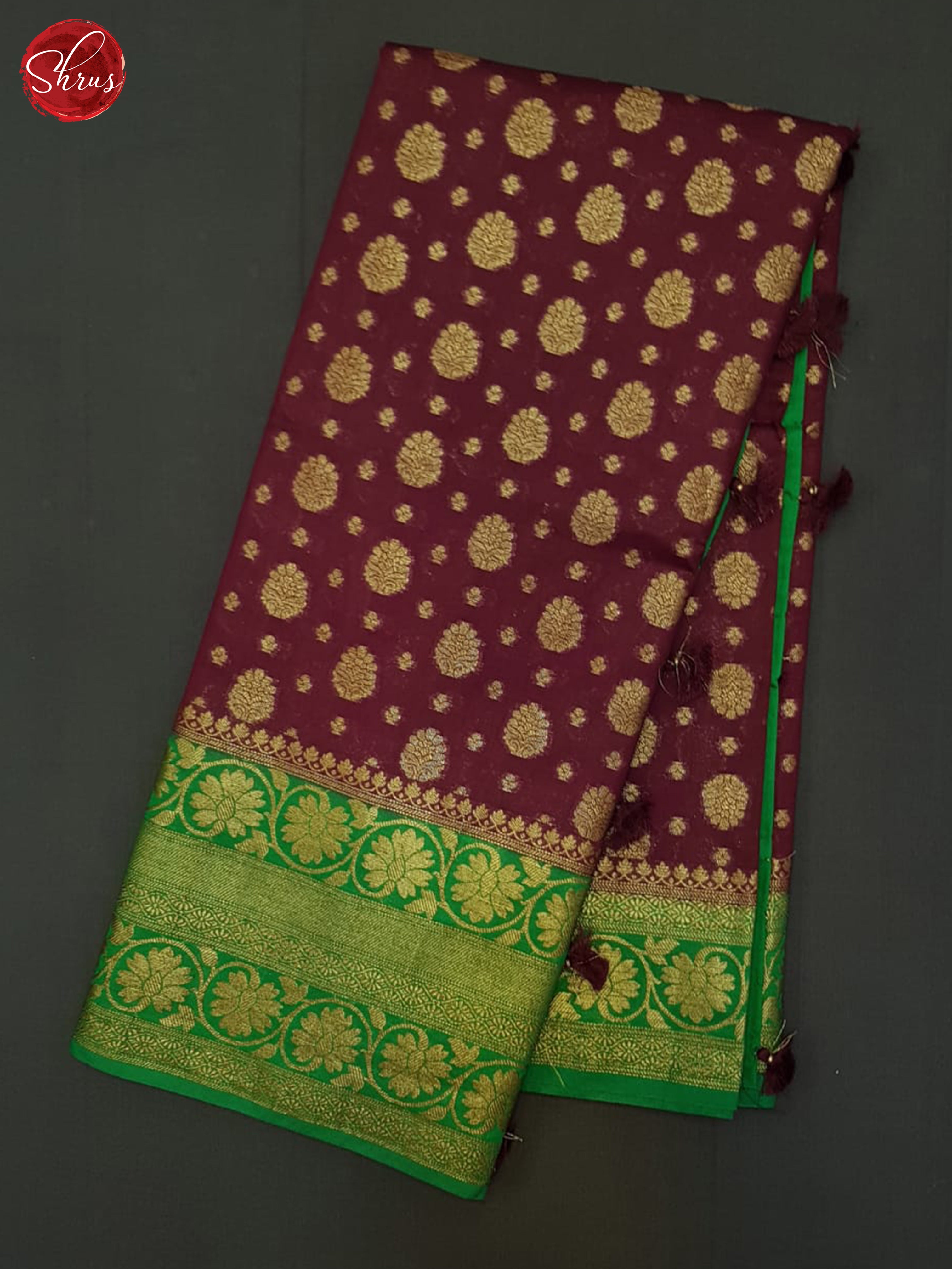 Maroon & Green - Banaras Silk Cotton Saree - Shop on ShrusEternity.com