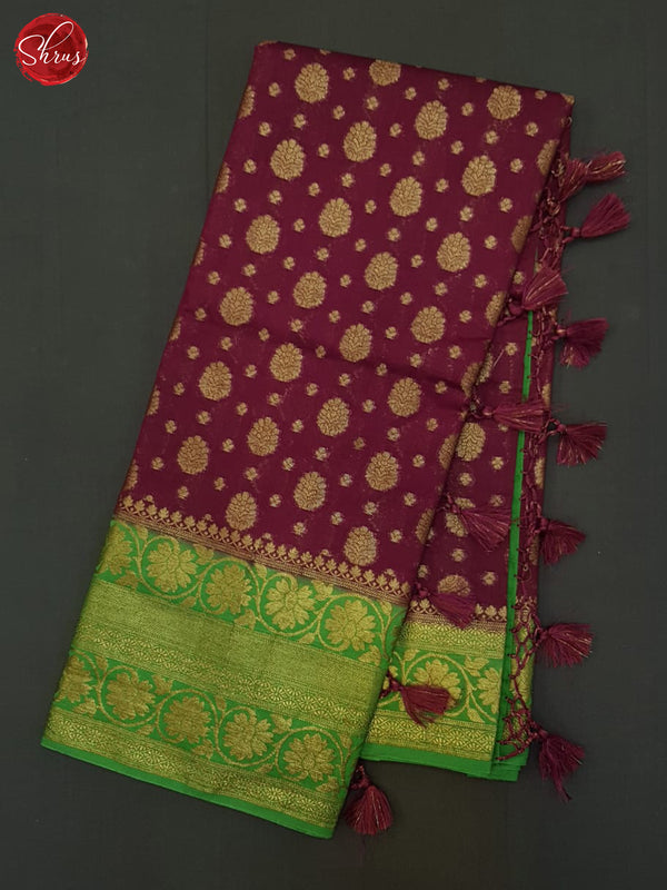 WIne & Green - Banaras Silk Cotton Saree - Shop on ShrusEternity.com
