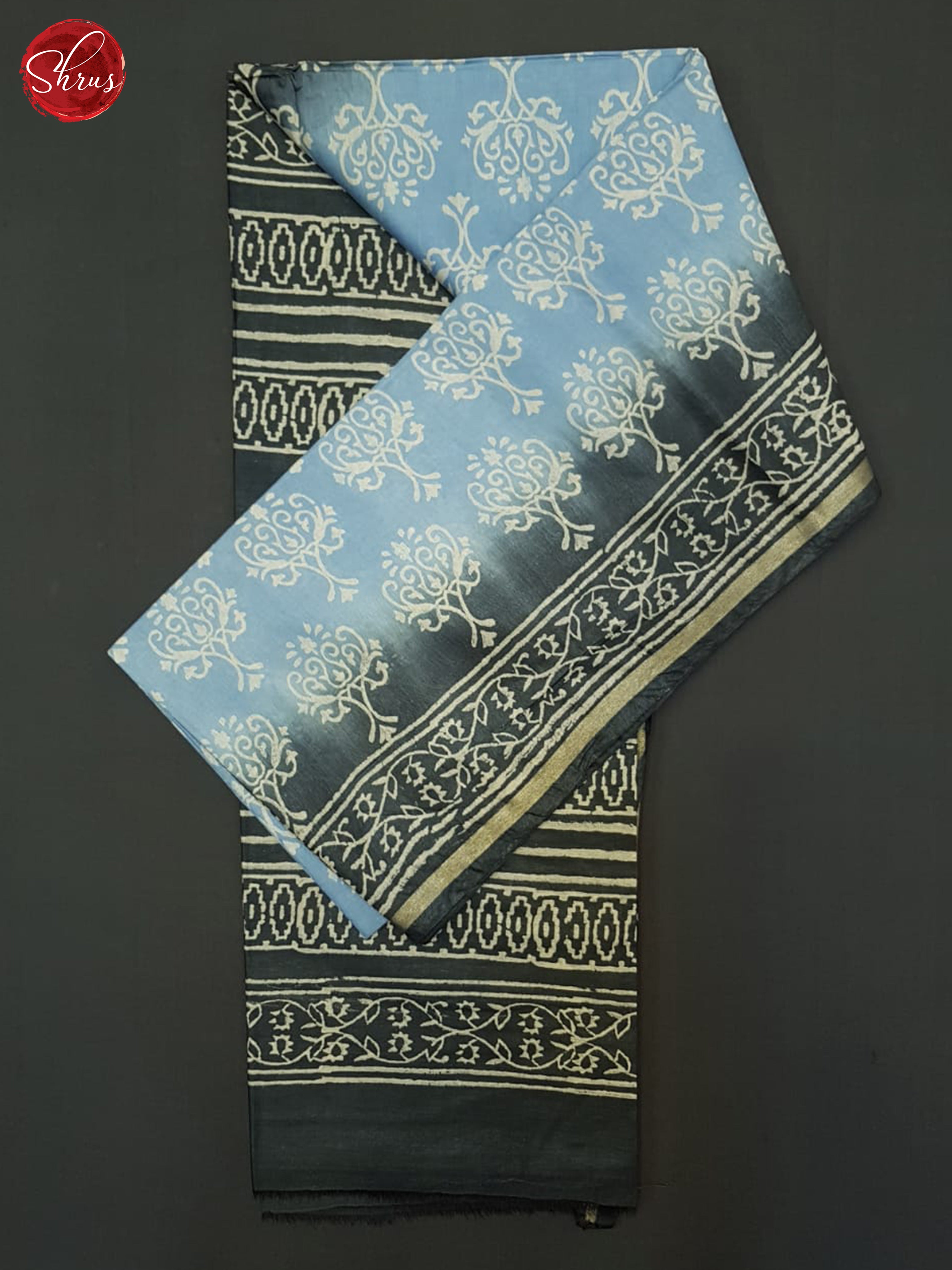 Blue & Grey - Semi Chanderi Saree - Shop on ShrusEternity.com