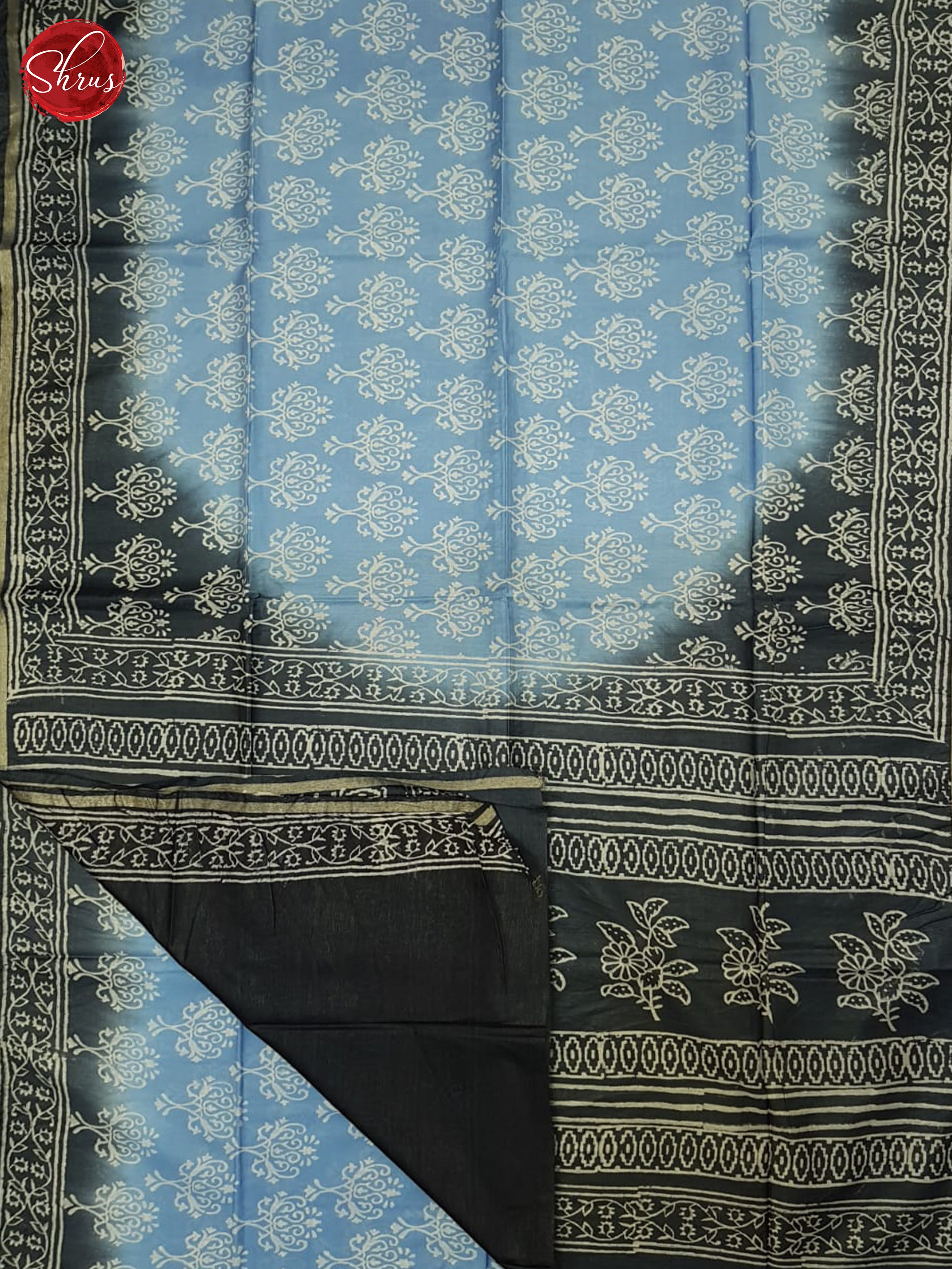 Blue & Grey - Semi Chanderi Saree - Shop on ShrusEternity.com