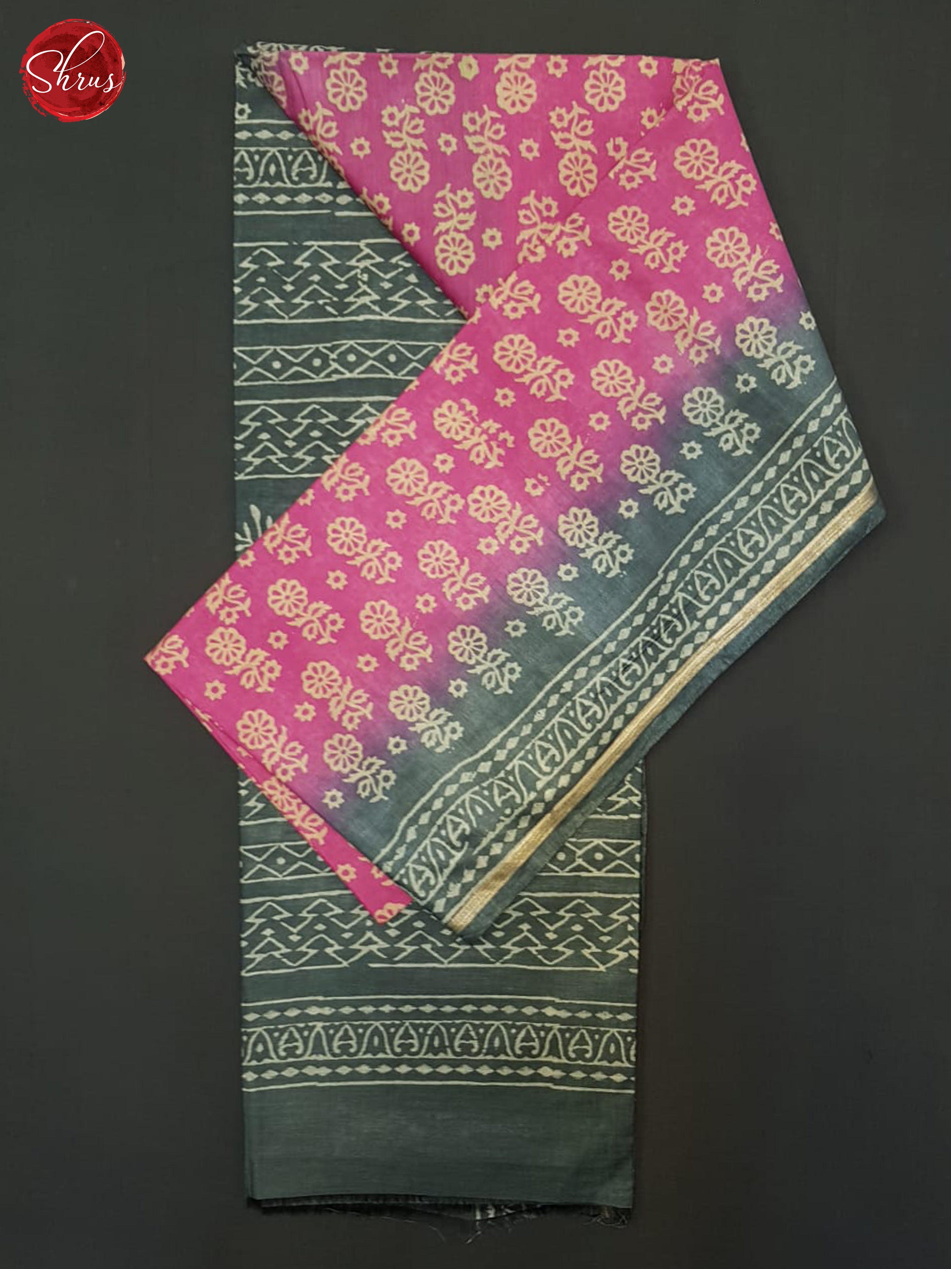 Pink & Grey - Semi Chanderi Saree - Shop on ShrusEternity.com