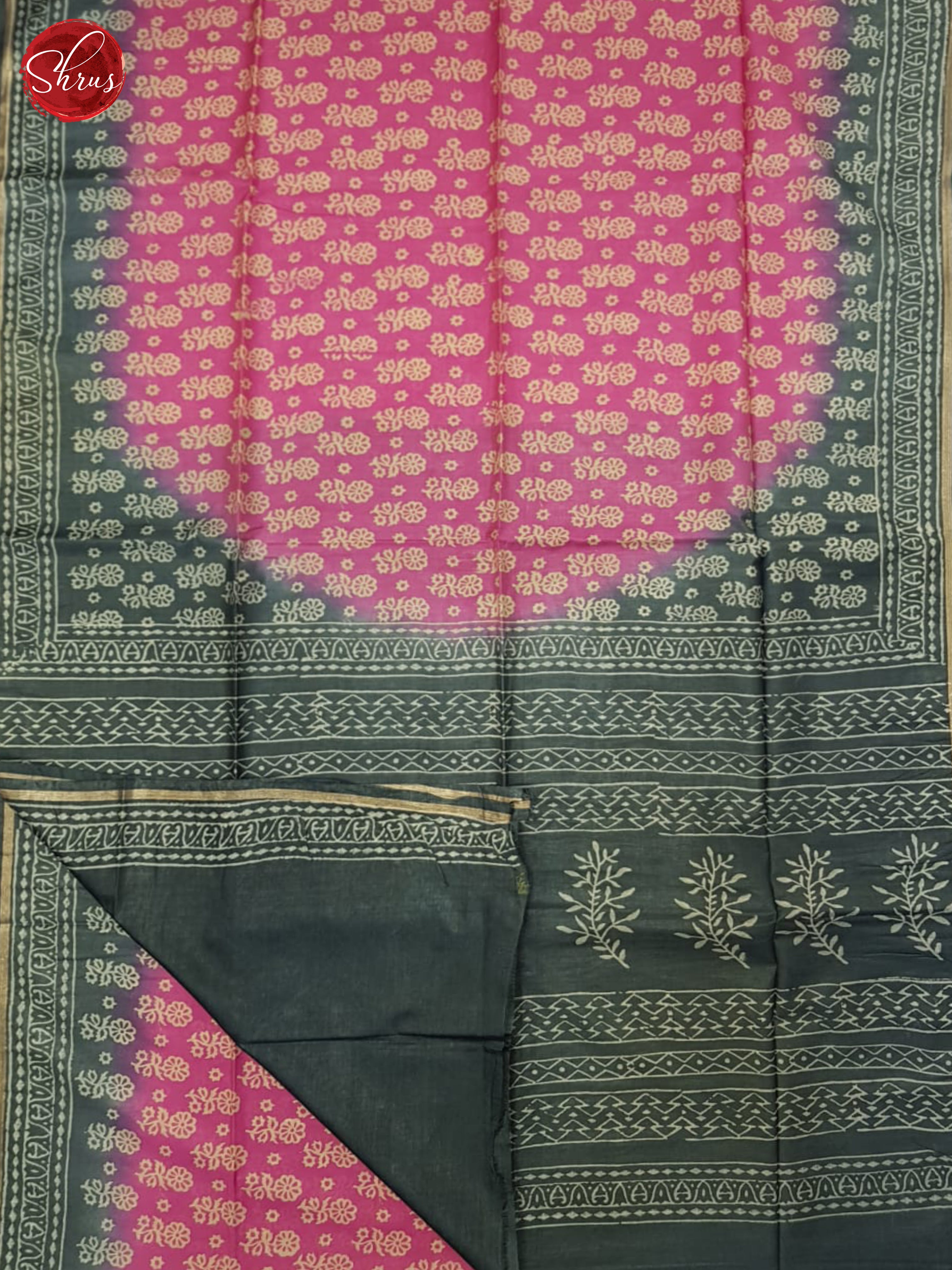 Pink & Grey - Semi Chanderi Saree - Shop on ShrusEternity.com