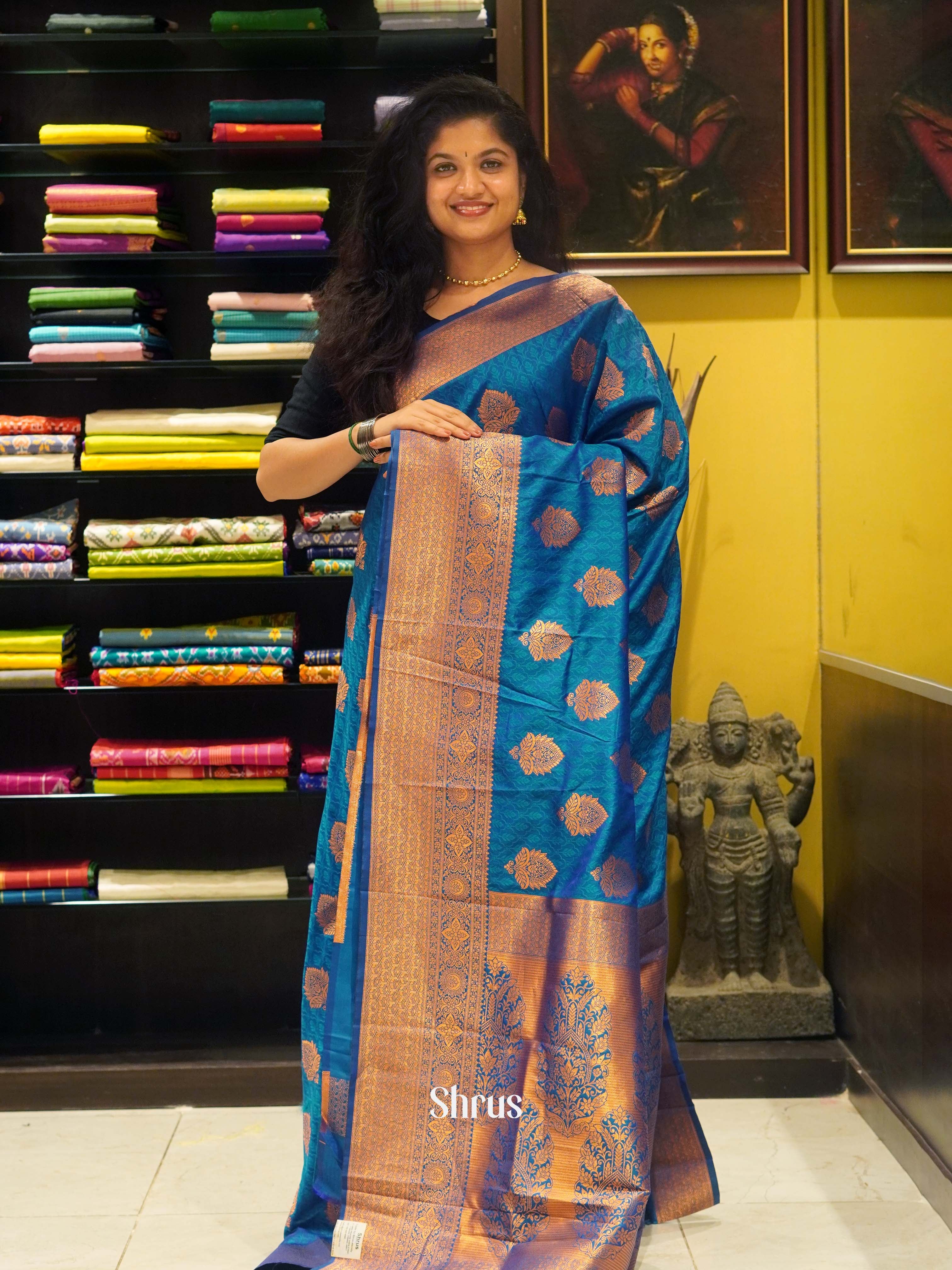 Blue(Single Tone) - Semi Kanchipuram Saree