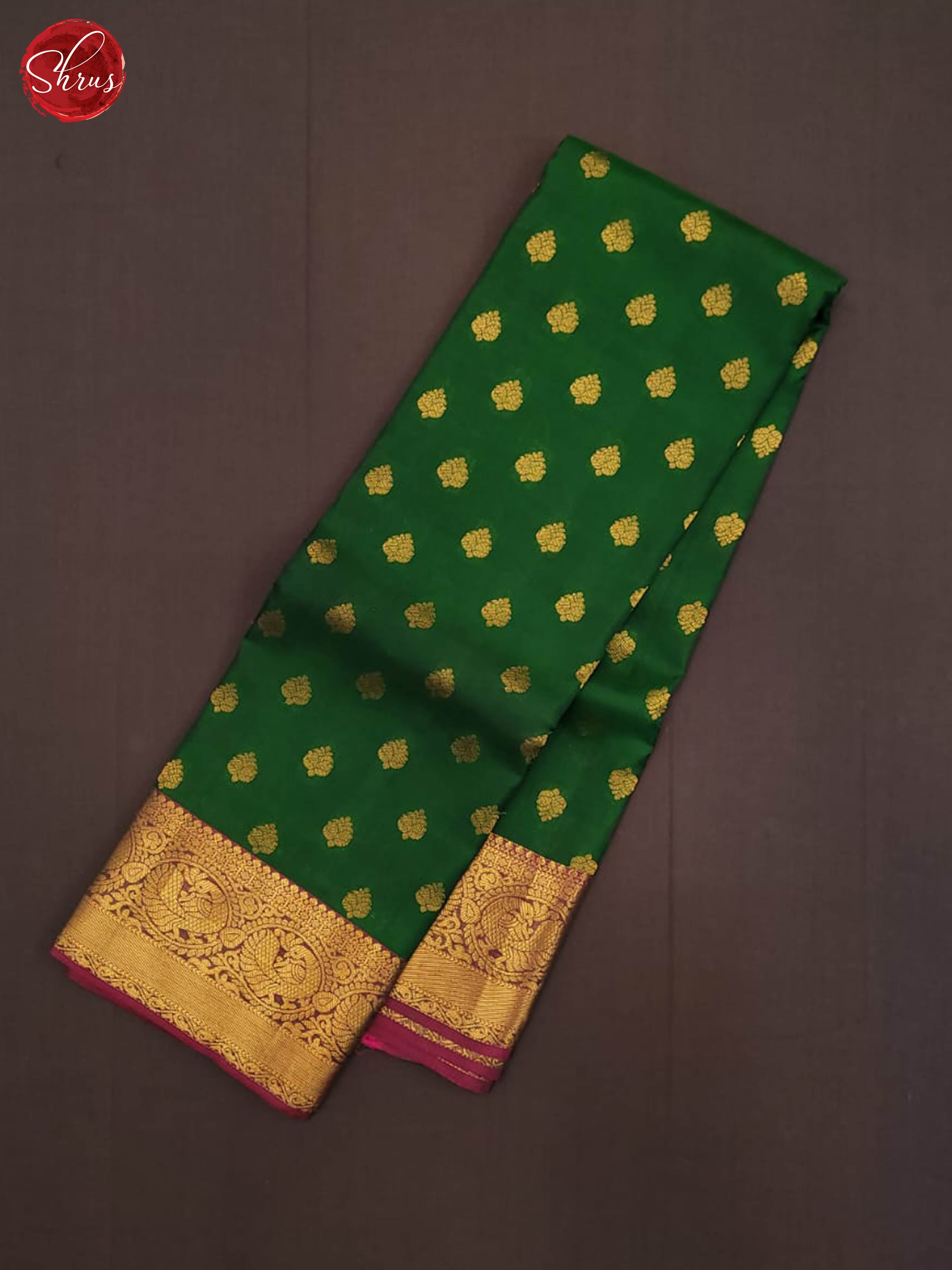 Green and wine- Kanchipuram half-pure Silk saree - Shop on ShrusEternity.com