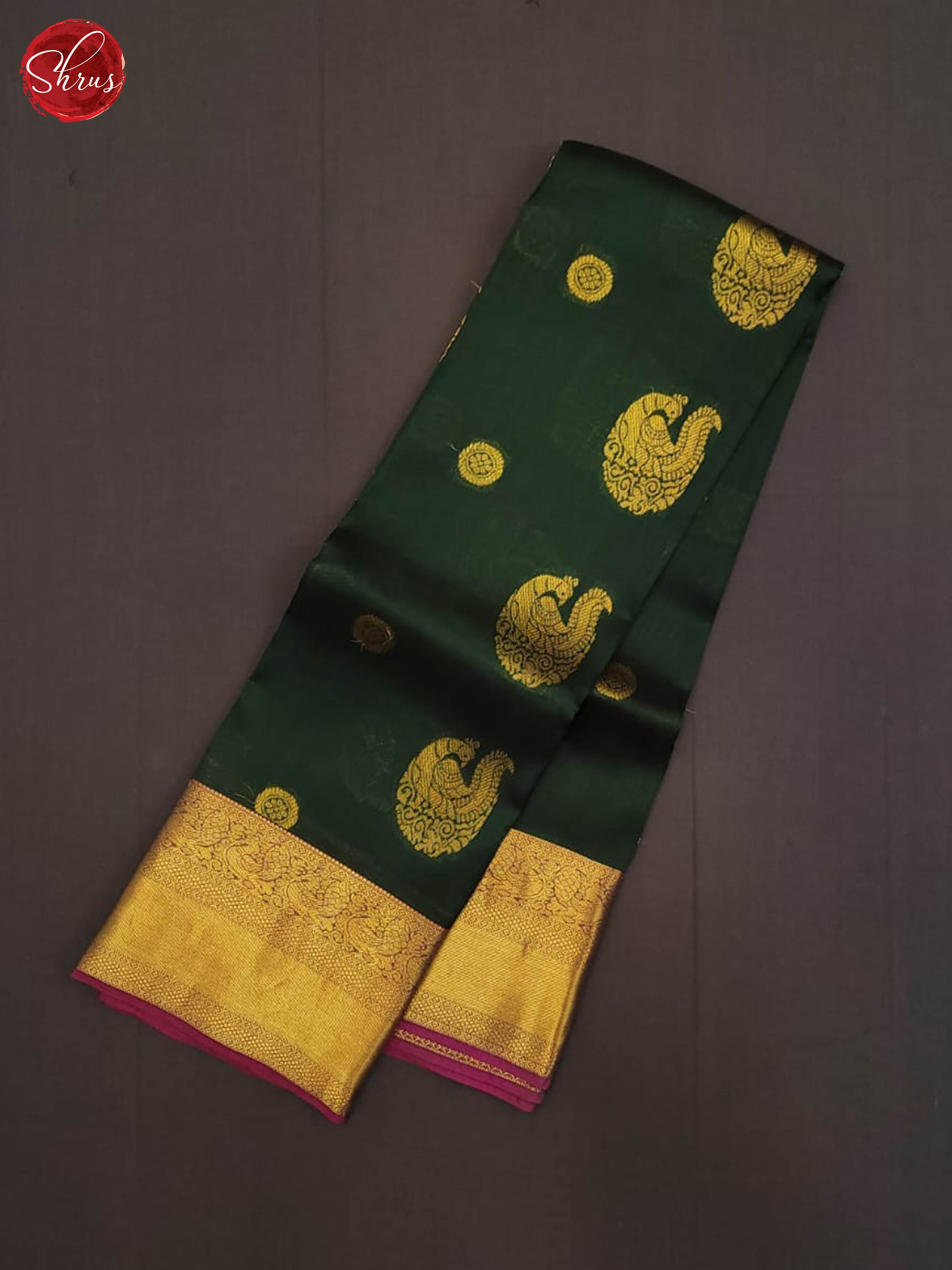 Bottle green and wine- Kanchipuram half-pure Silk saree - Shop on ShrusEternity.com