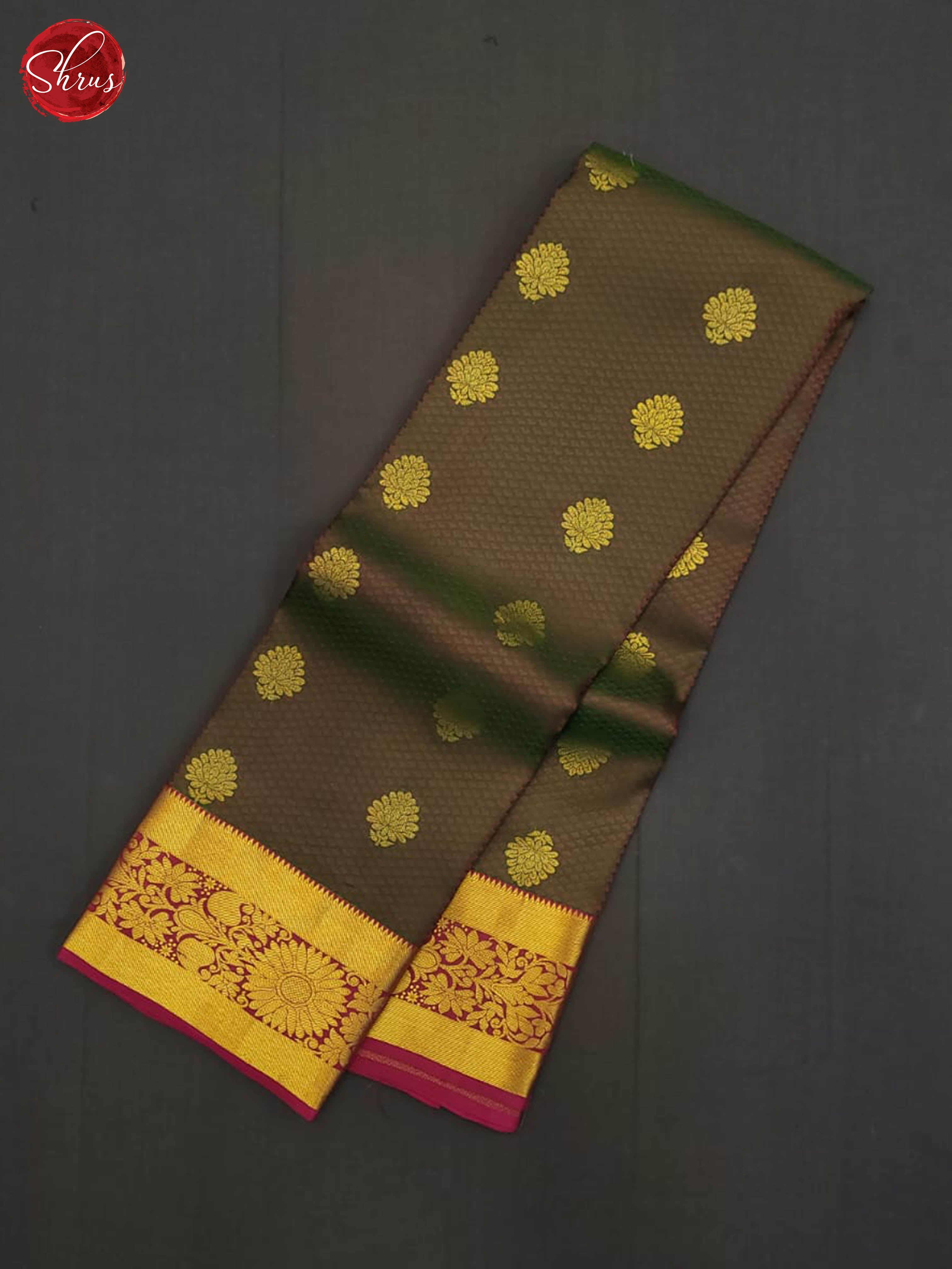 Green and pink- Kanchipuram half-pure Silk Saree - Shop on ShrusEternity.com