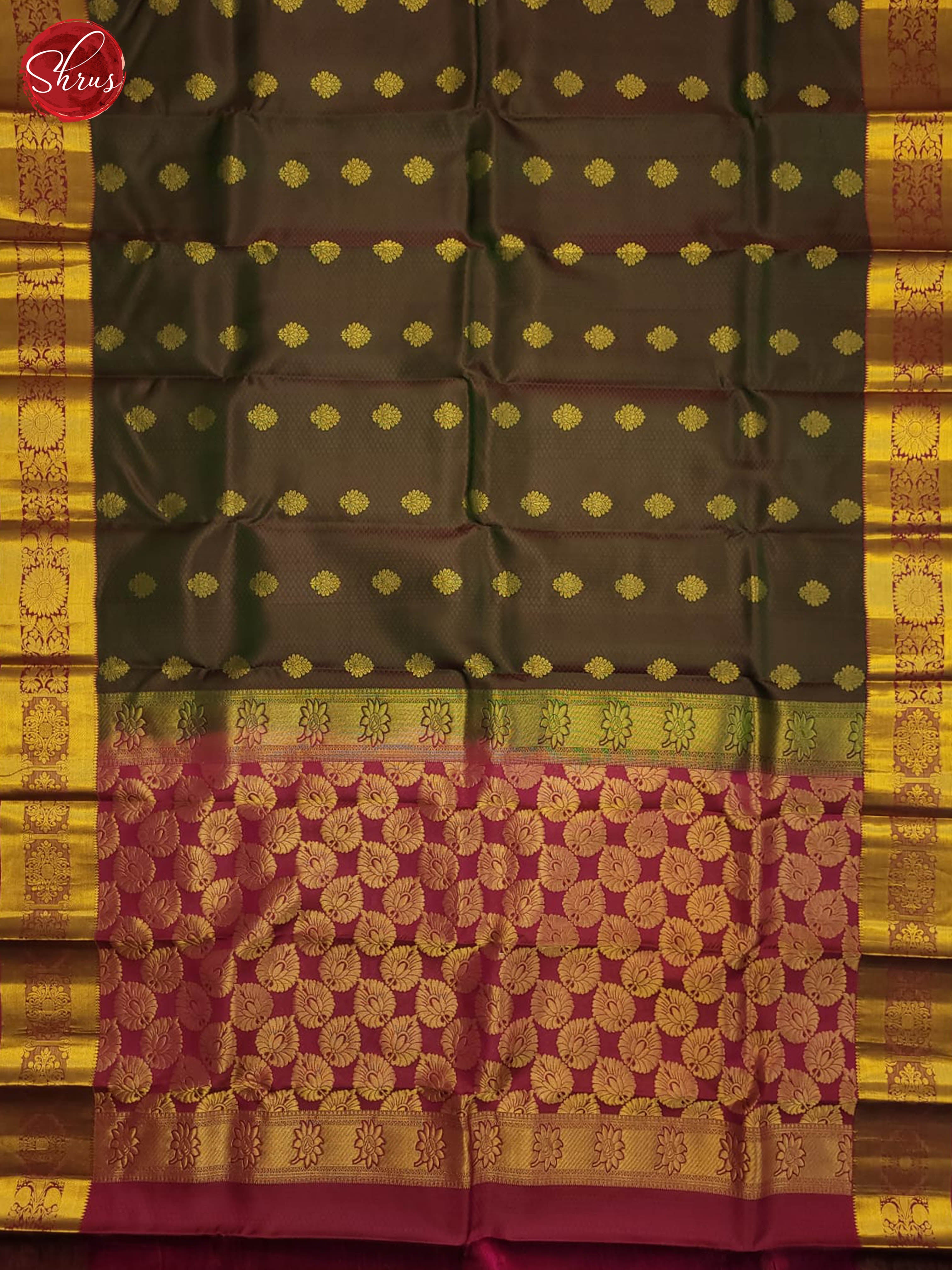 Green and pink- Kanchipuram half-pure Silk Saree - Shop on ShrusEternity.com