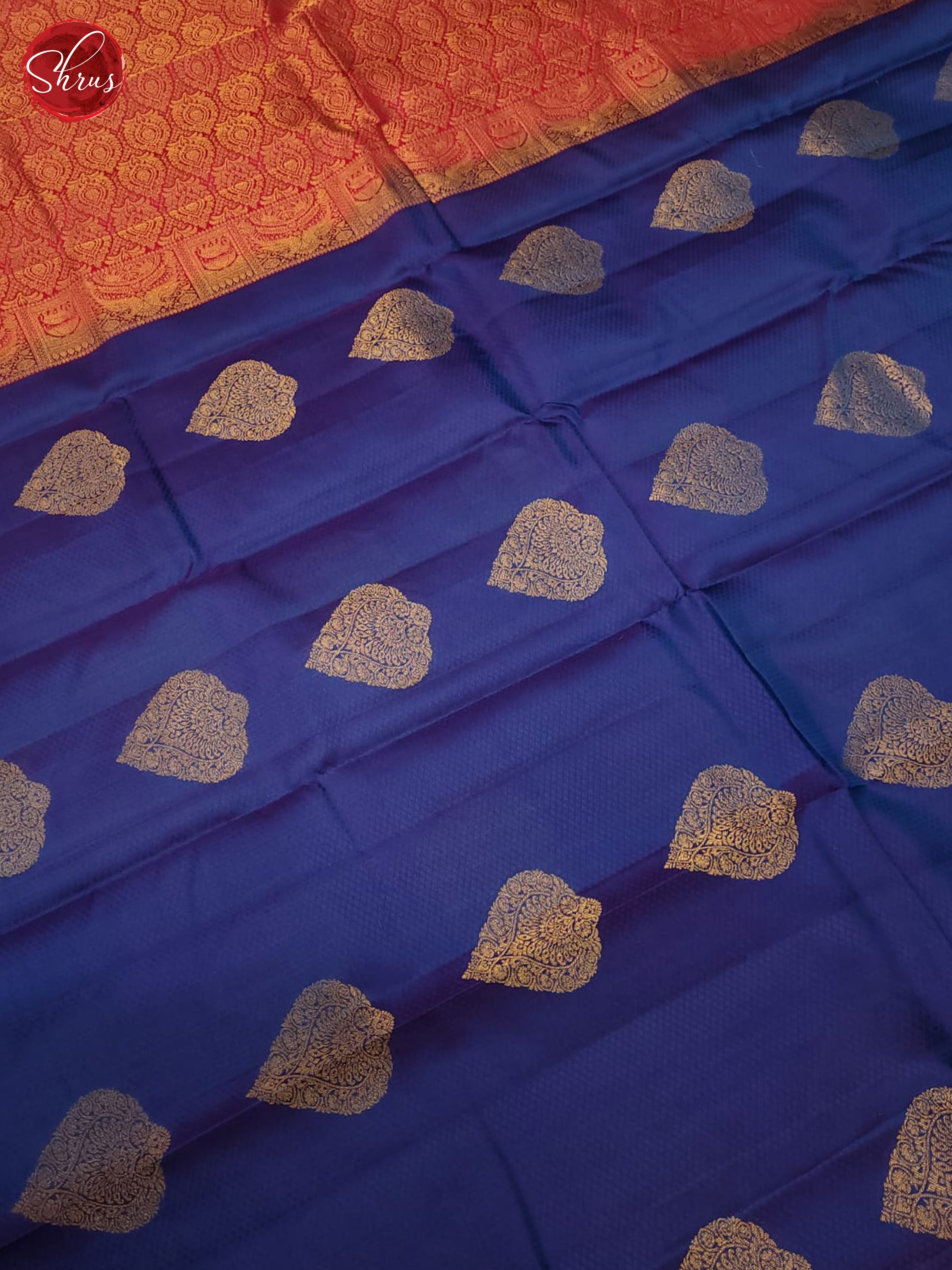 Blue & Red - Kanchipuram halfpure Saree - Shop on ShrusEternity.com
