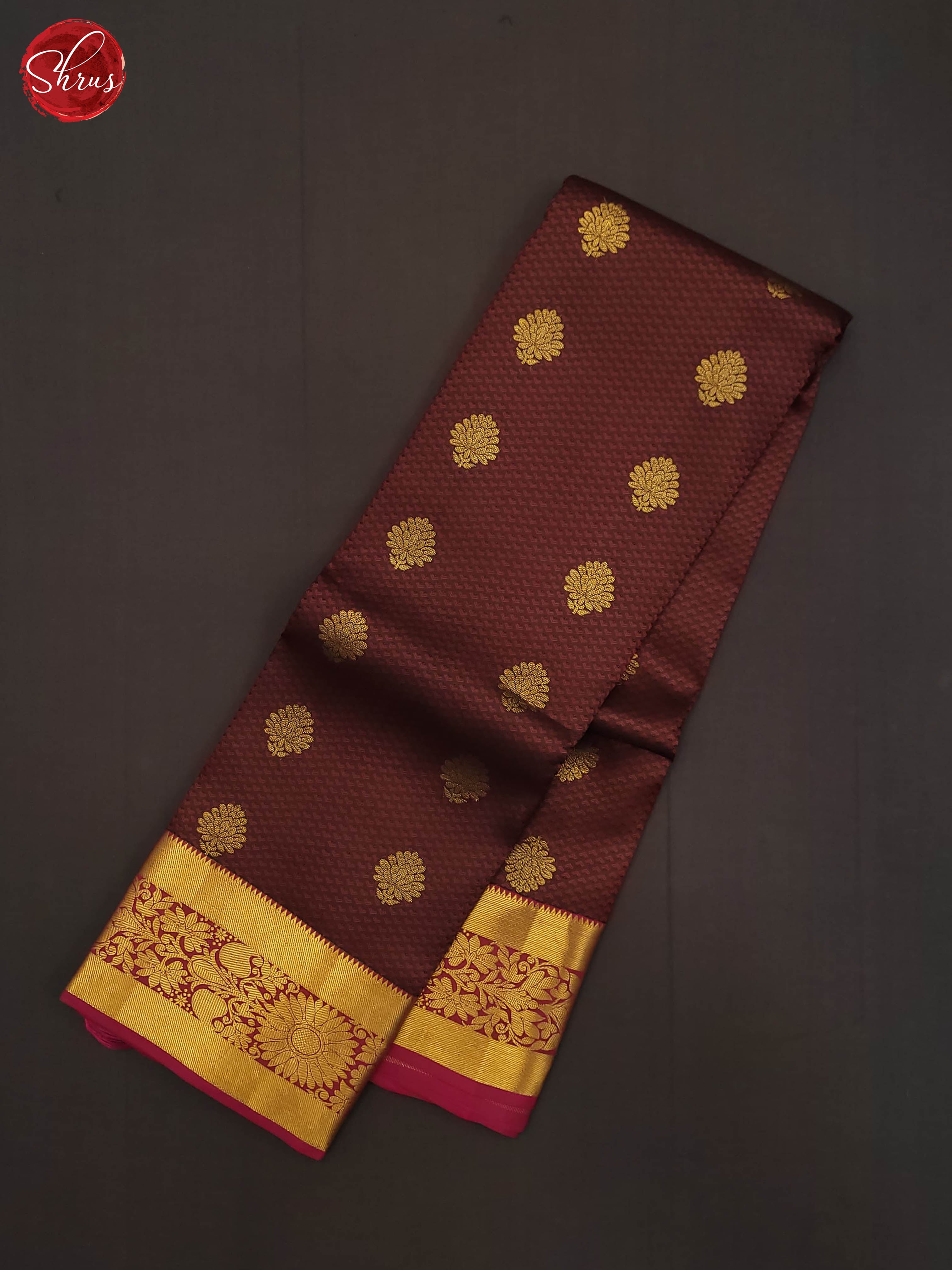 Brown and vadamalli- Kanchipuram Half-pure  Silk Saree - Shop on ShrusEternity.com