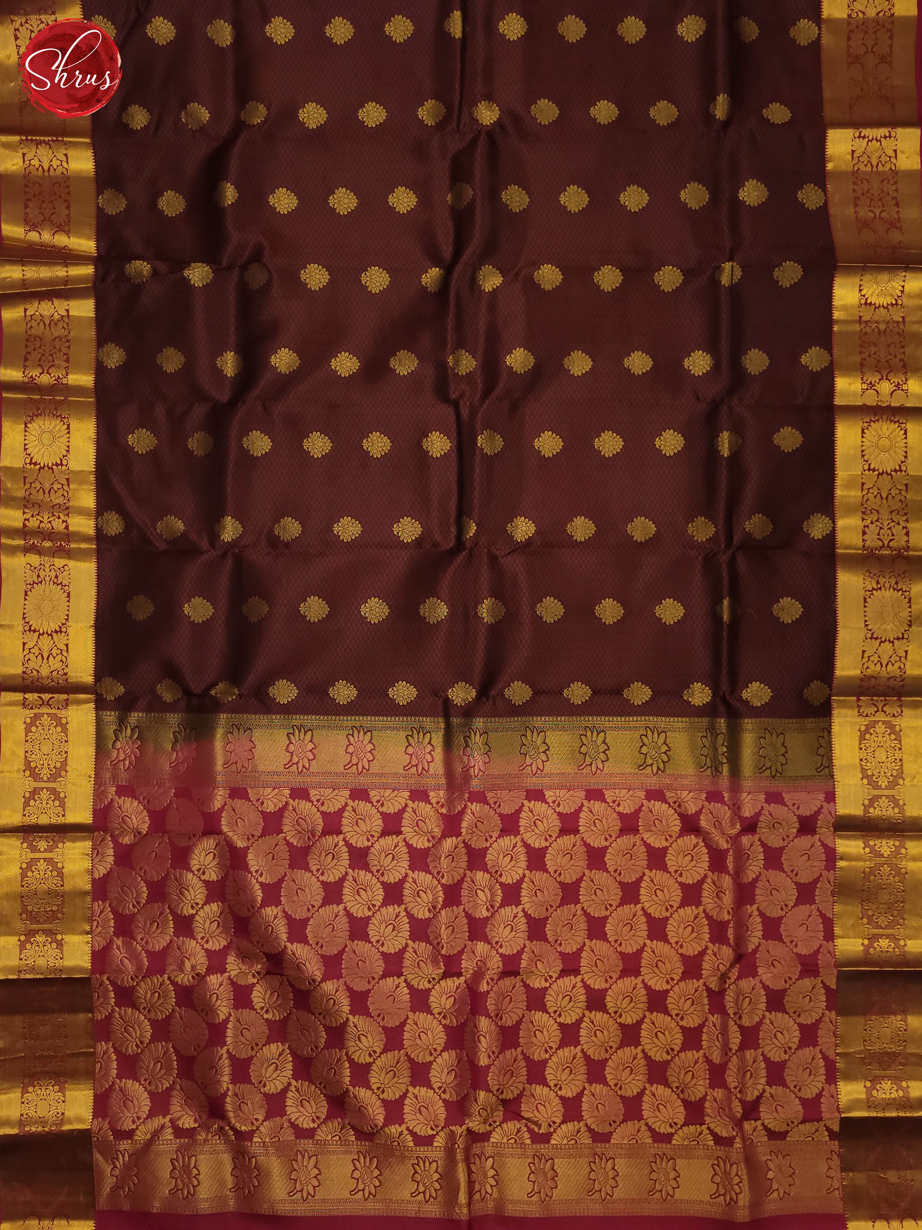 Brown and vadamalli- Kanchipuram Half-pure  Silk Saree - Shop on ShrusEternity.com