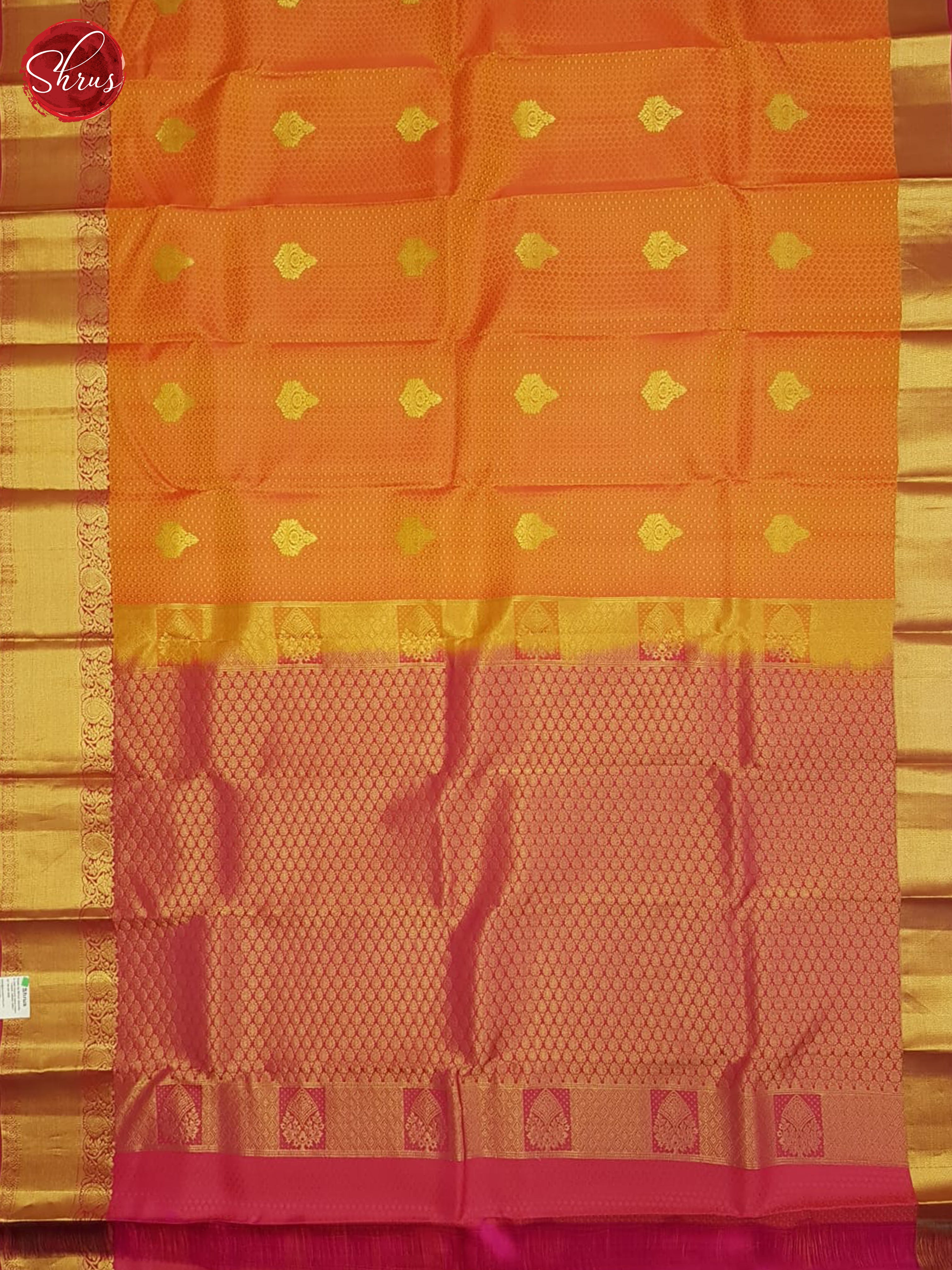 Orange And Pink- Kanchipuram half-pure silk Saree - Shop on ShrusEternity.com