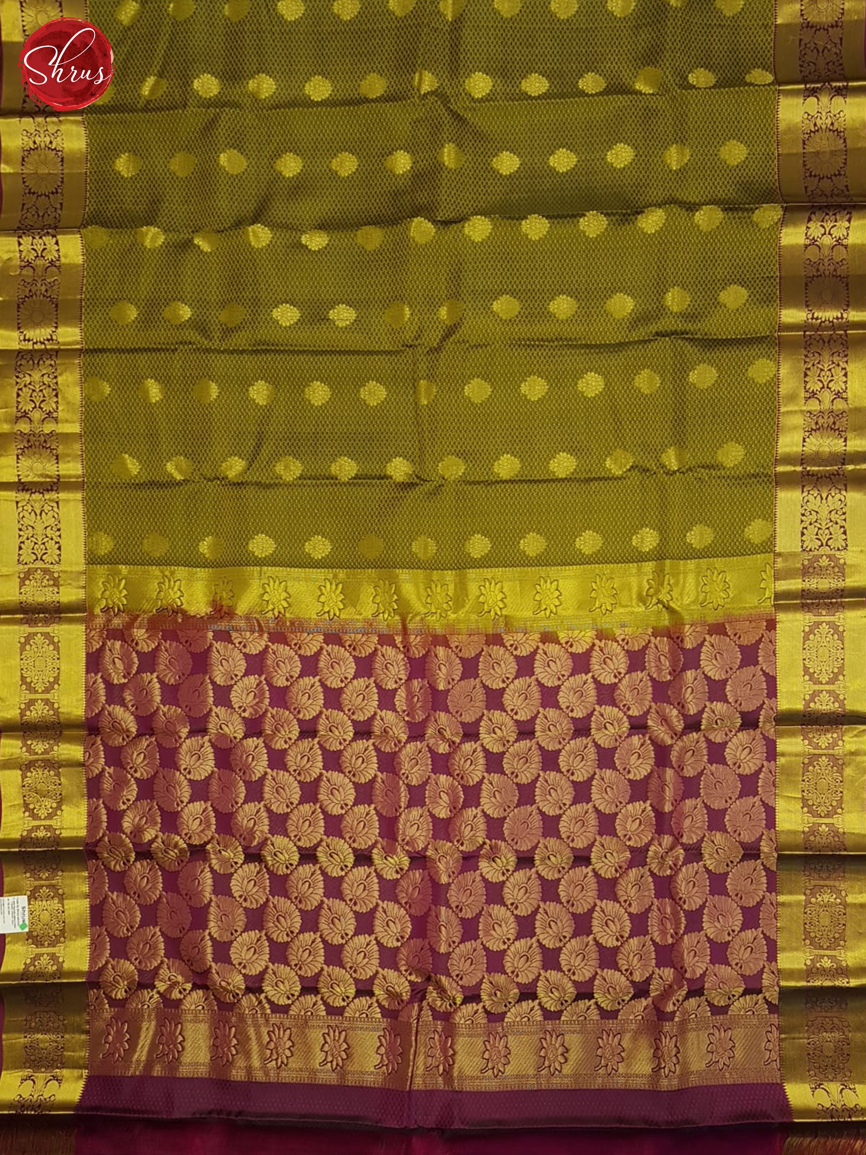 Green And Wine- Kanchipuram Half-pure silk saree - Shop on ShrusEternity.com