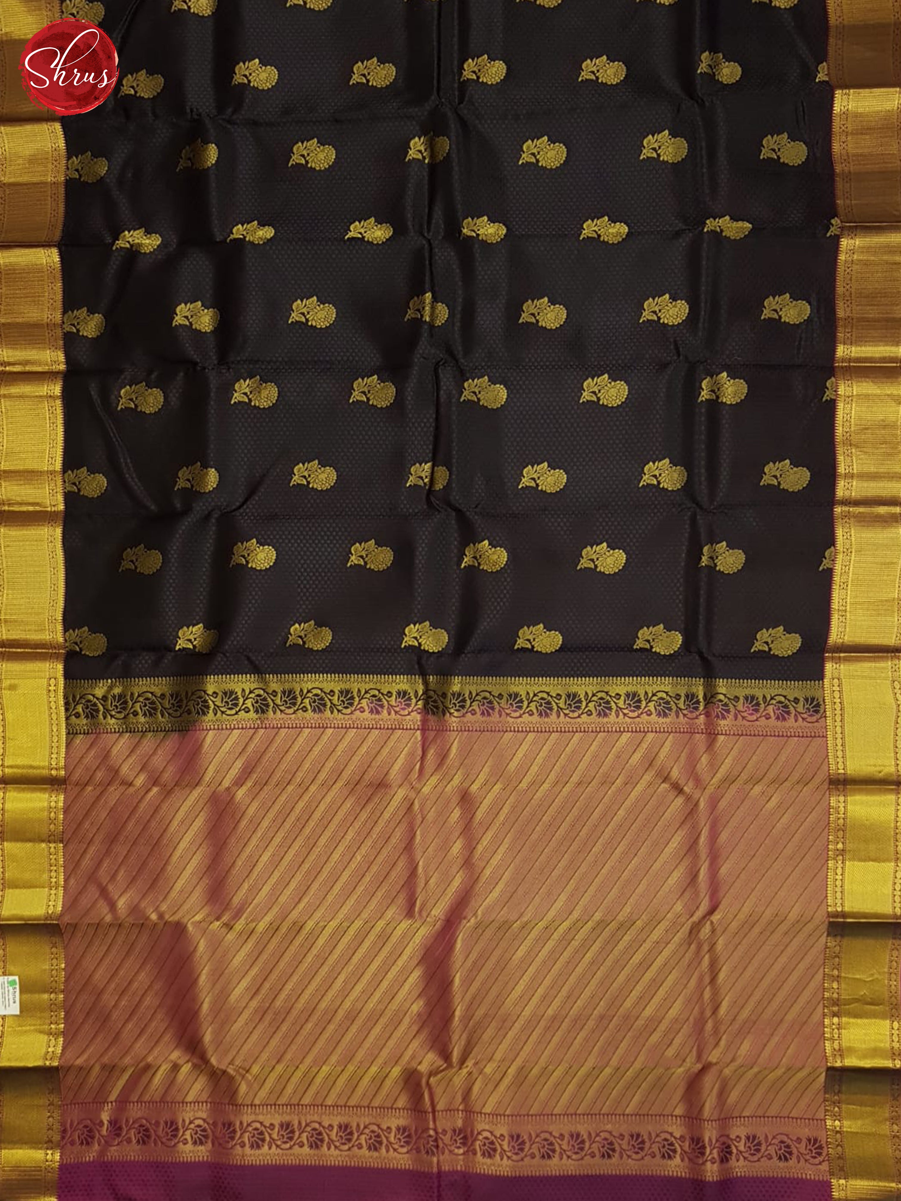 Blue And Wine- Kanchipuram Half-pure Silk Saree - Shop on ShrusEternity.com