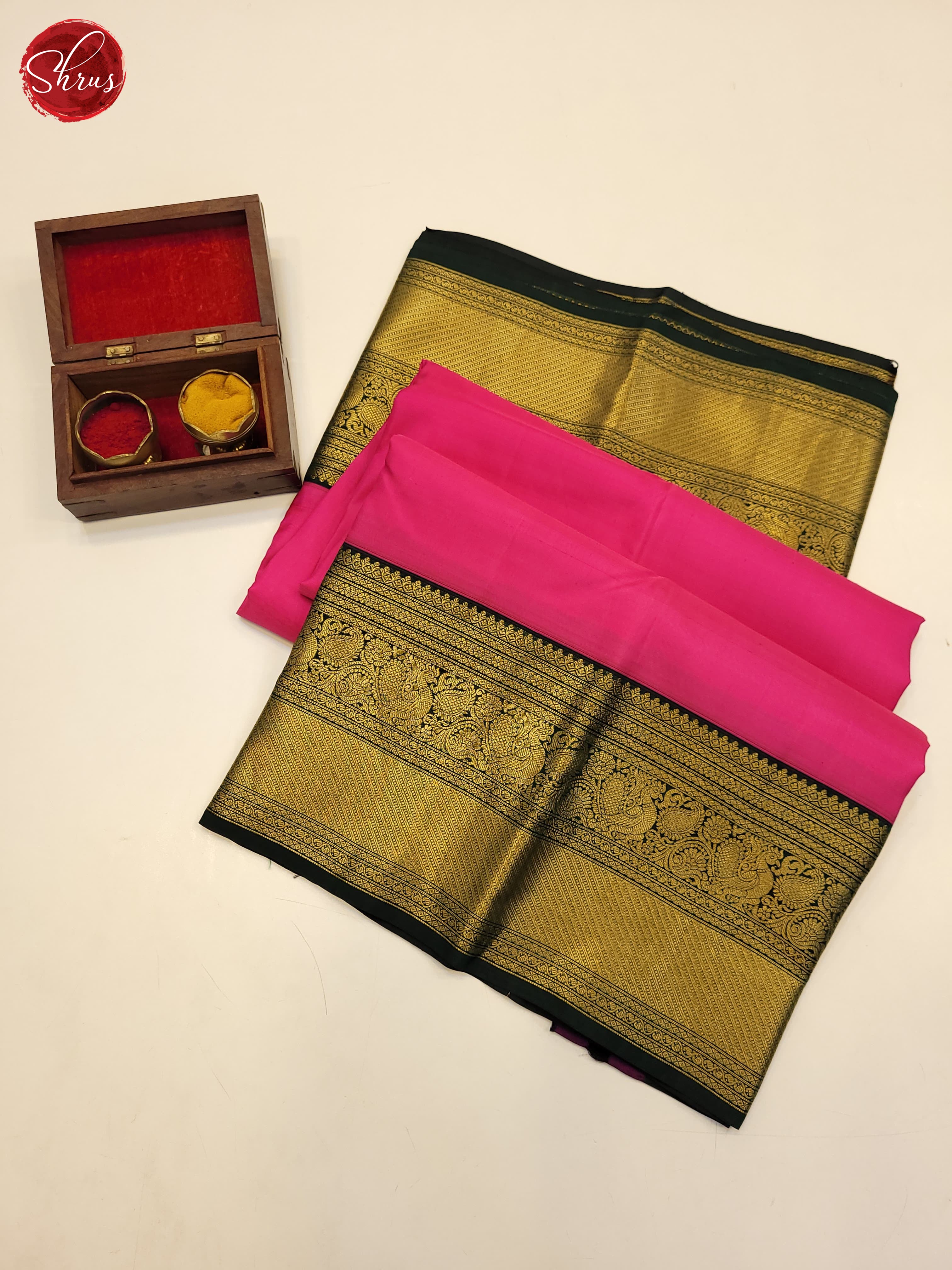 pink and Bottle Green-Kanchipuram silk saree - Shop on ShrusEternity.com