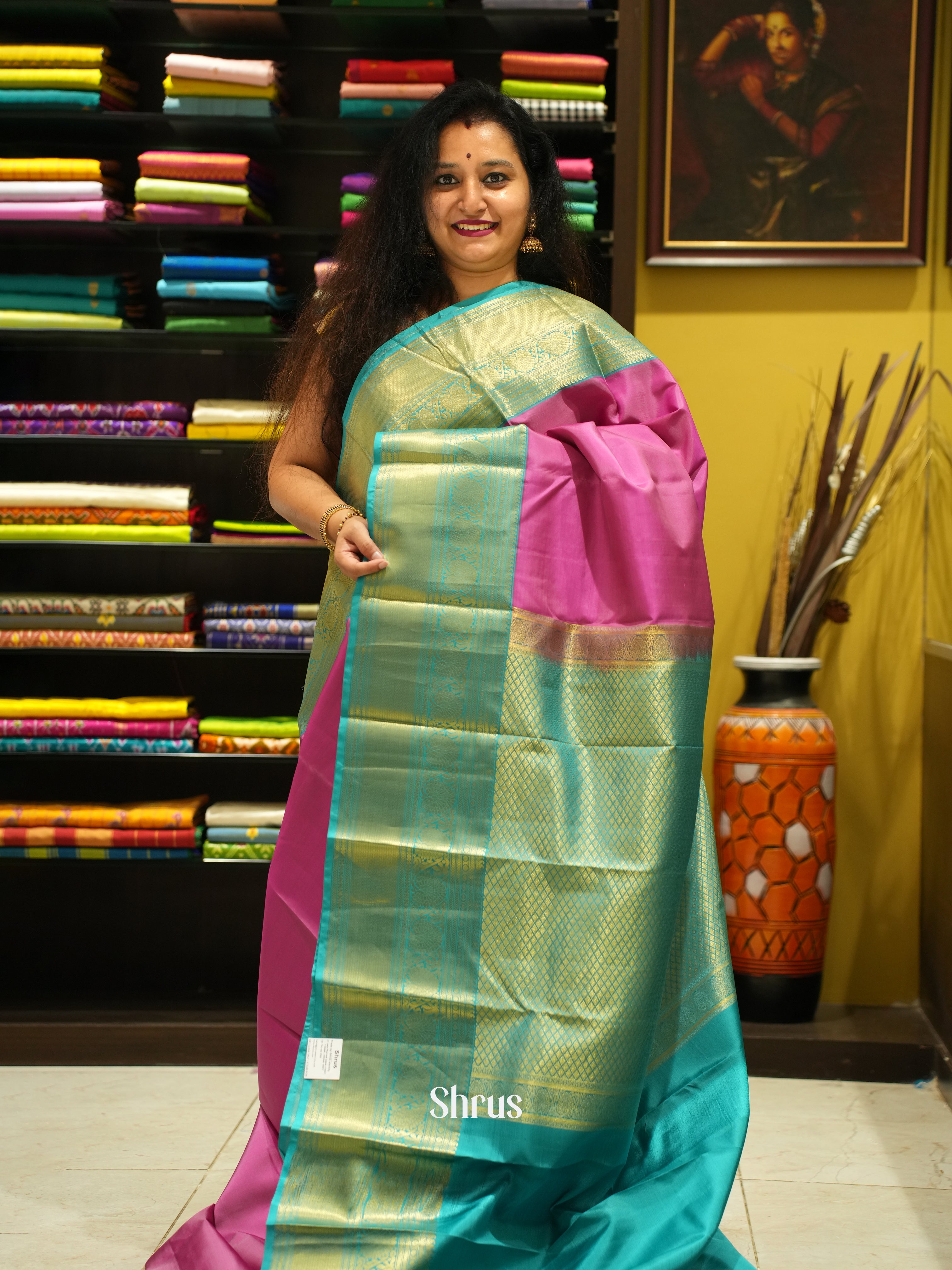 pink and Blue - Korvai Kanchipuram Silk Saree