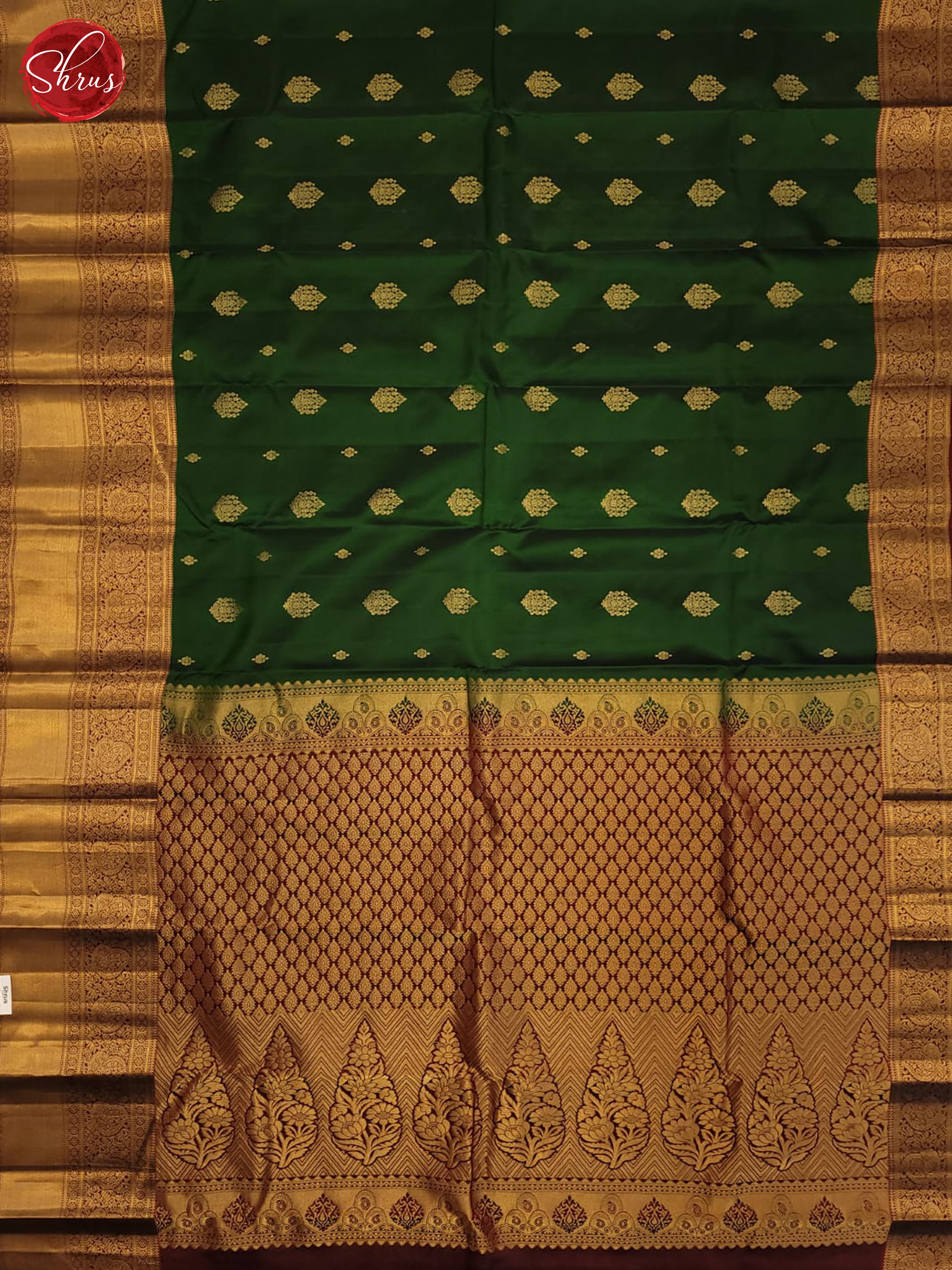 Green & Maroon- Kanchipuram halfpure Saree - Shop on ShrusEternity.com