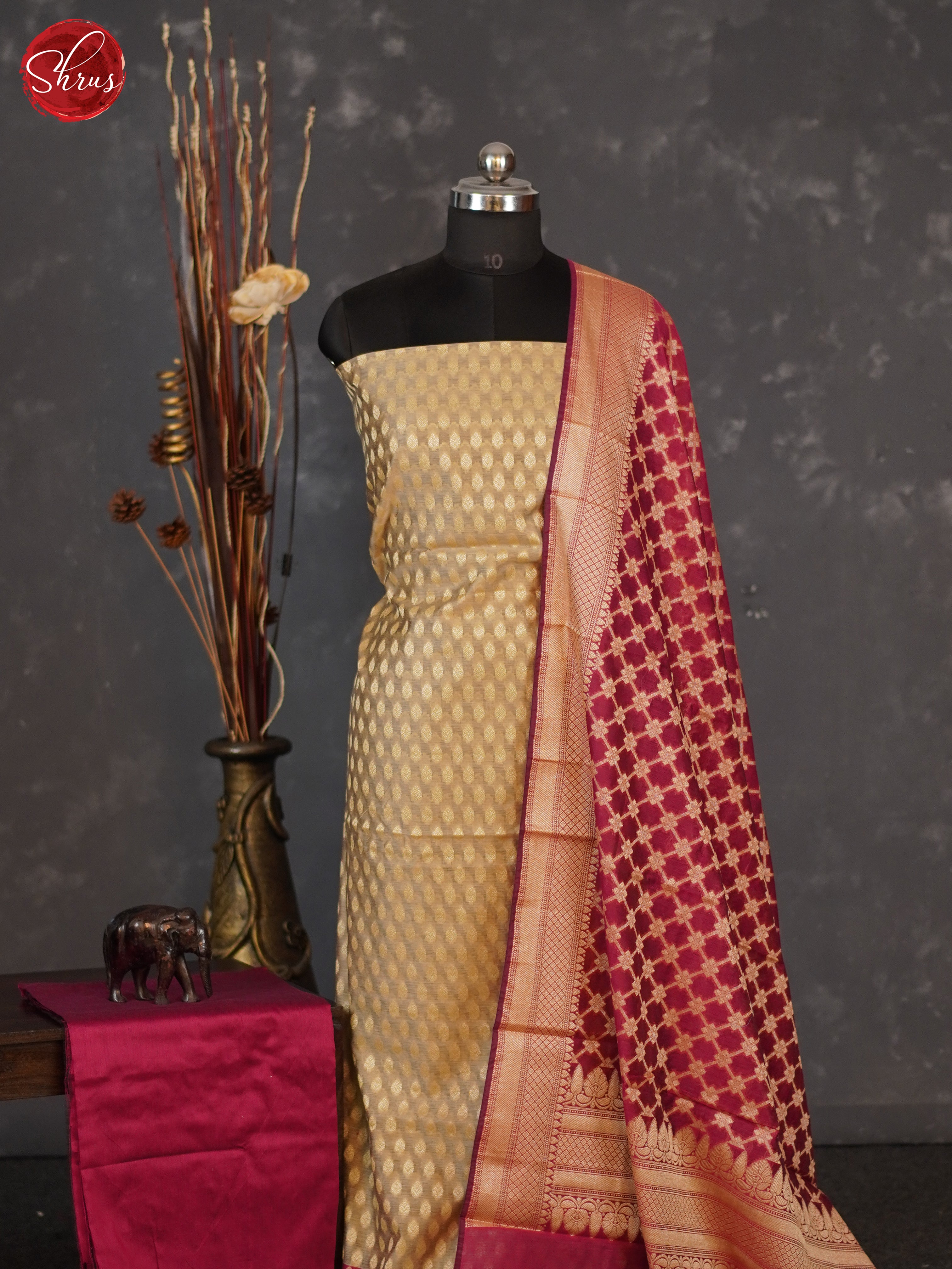 Beige & Maroon -Semi banaras salwar - Shop on ShrusEternity.com