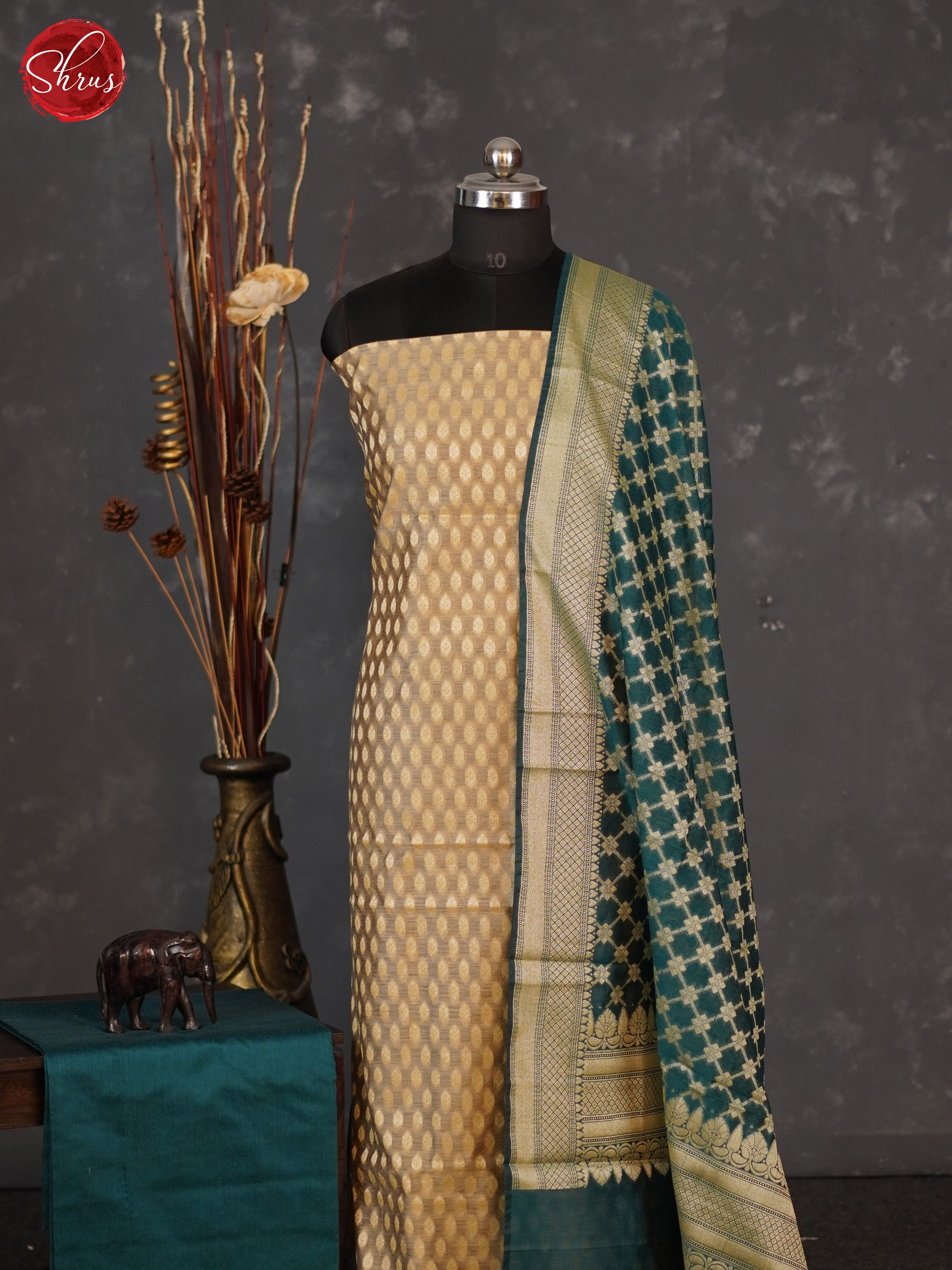 Brown & Green - Semi banaras salwar - Shop on ShrusEternity.com