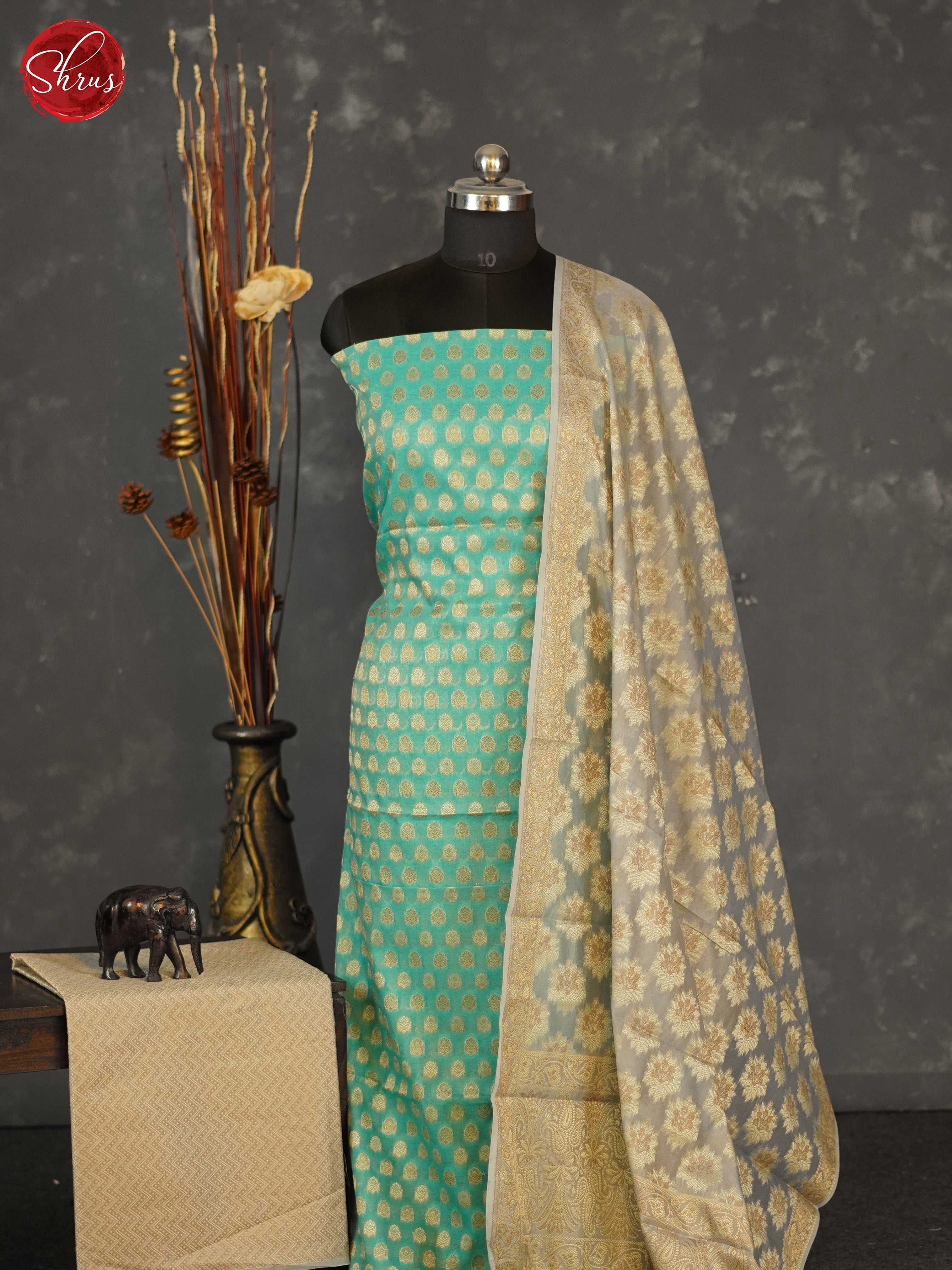 Green & Beige- Semi banaras salwar - Shop on ShrusEternity.com