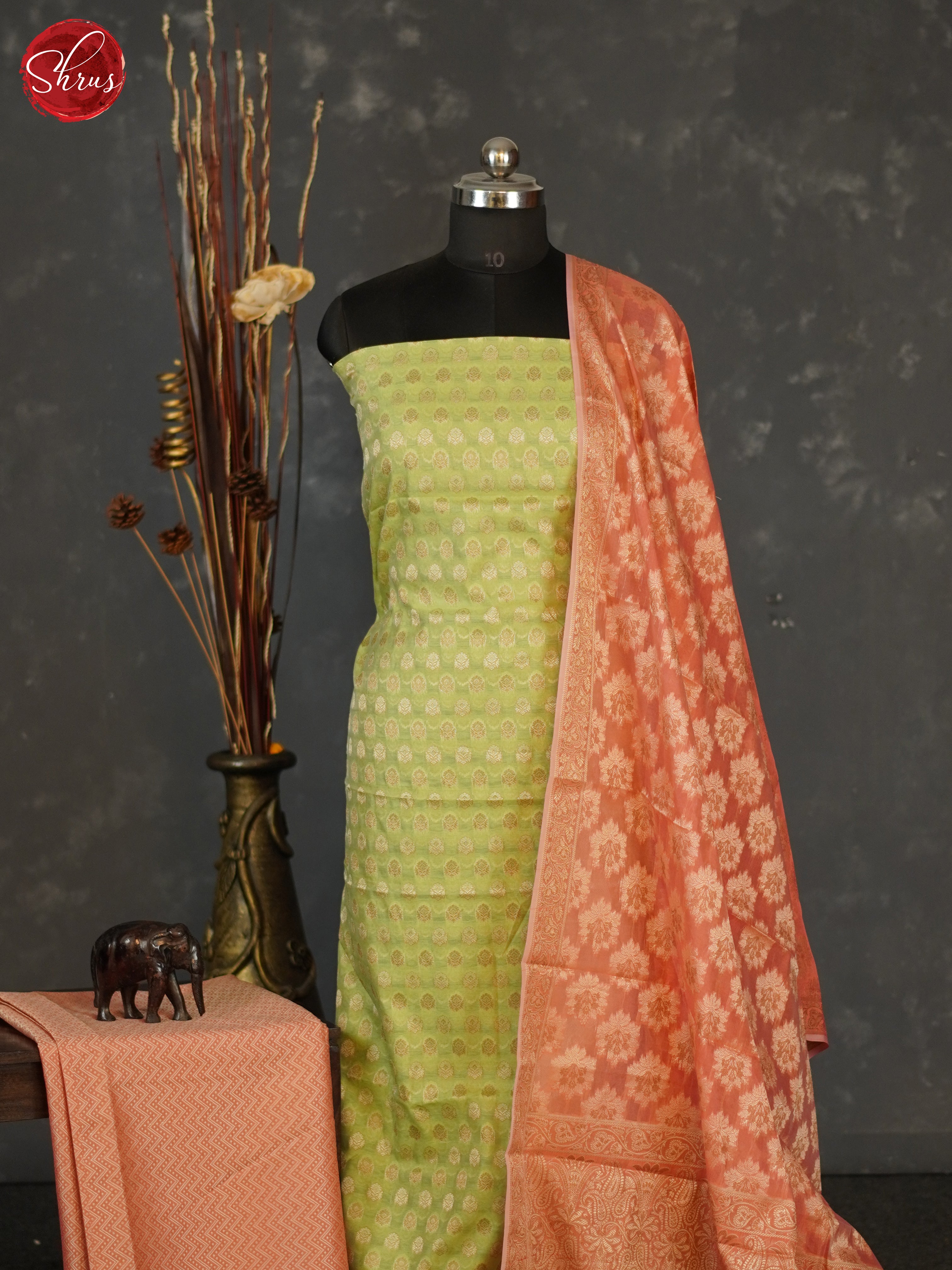 Green & Peach - Semi banaras salwar - Shop on ShrusEternity.com