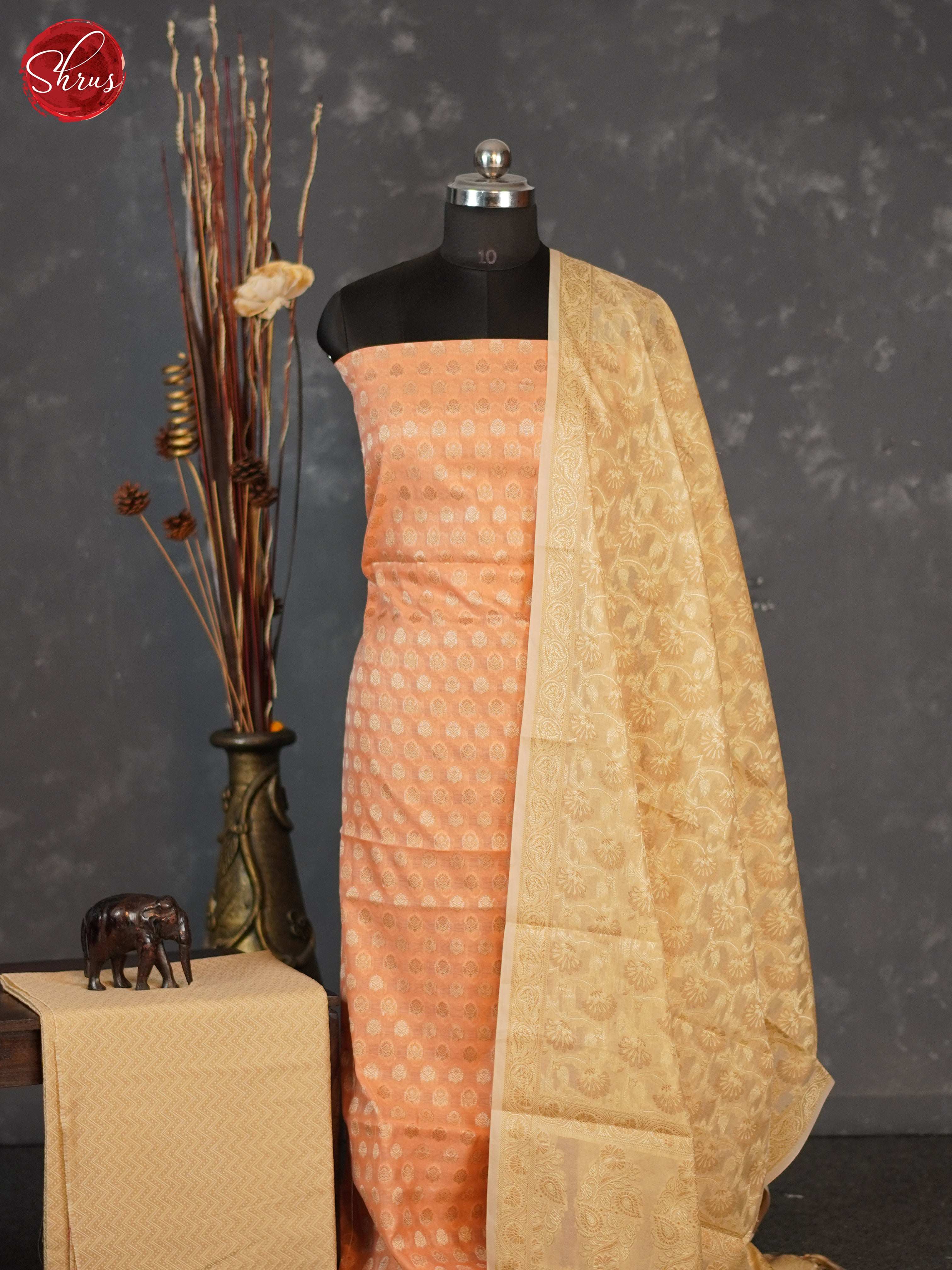 Peach & Beige- Semi banaras salwar - Shop on ShrusEternity.com