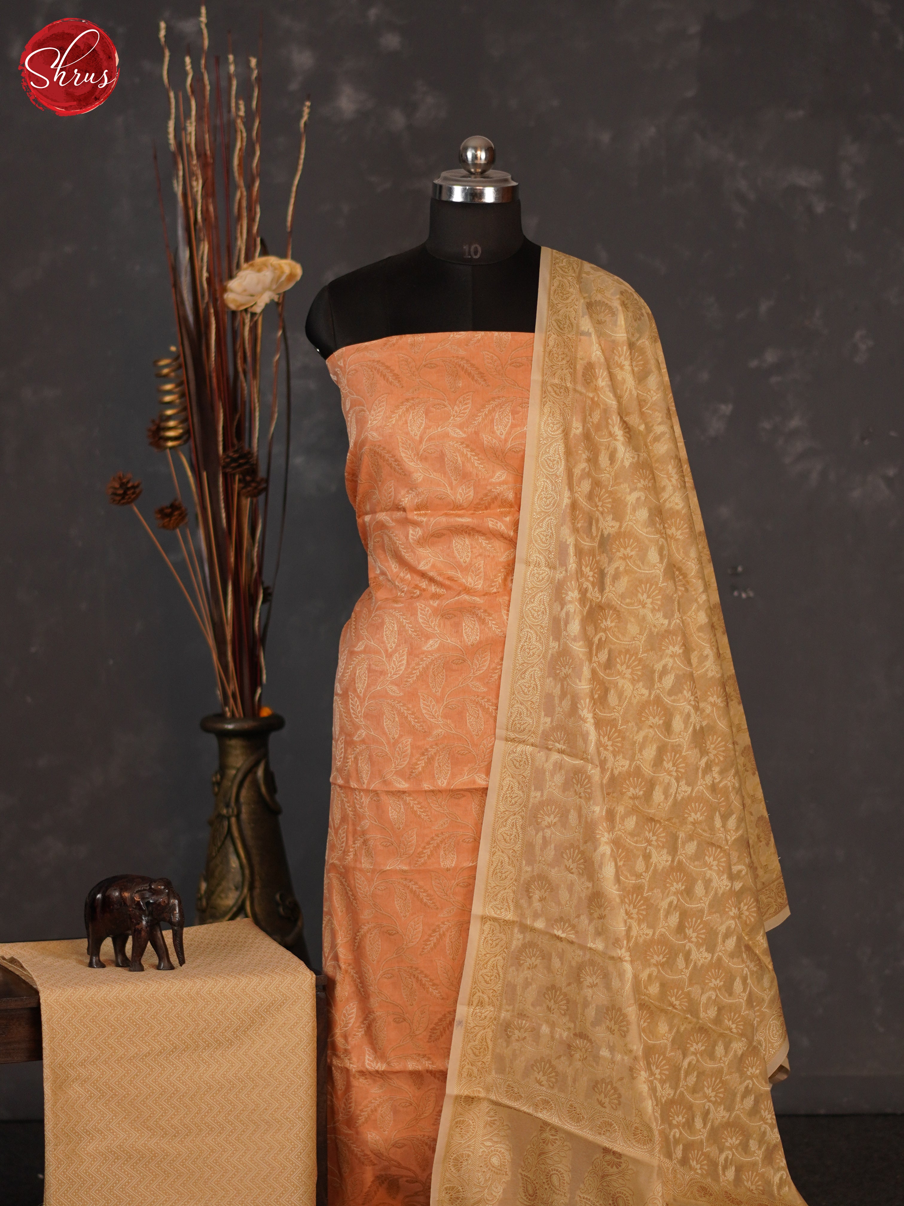 Peach & Brown- Semi banaras salwar - Shop on ShrusEternity.com