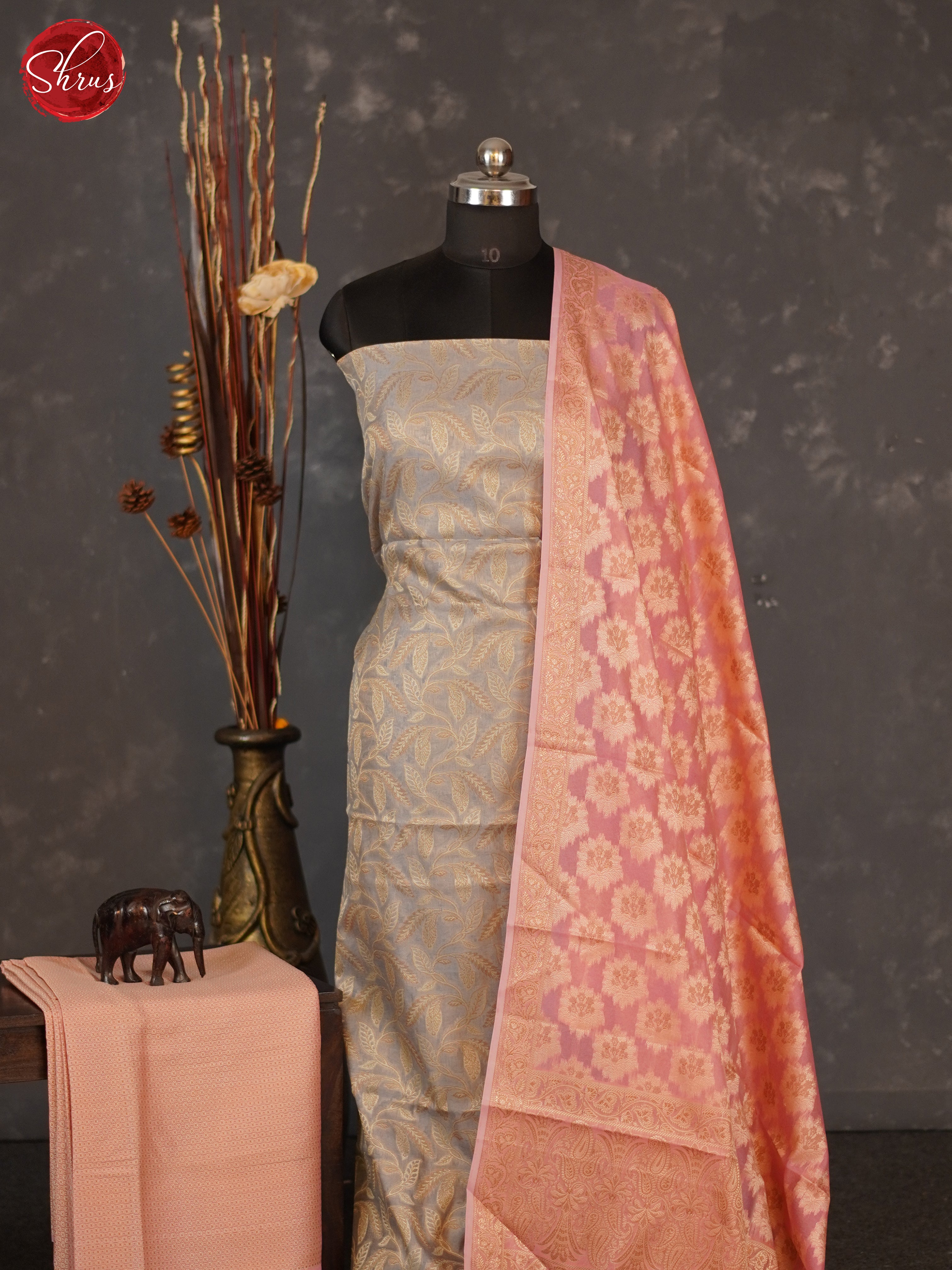 Grey & Pink - Semi banaras salwar - Shop on ShrusEternity.com