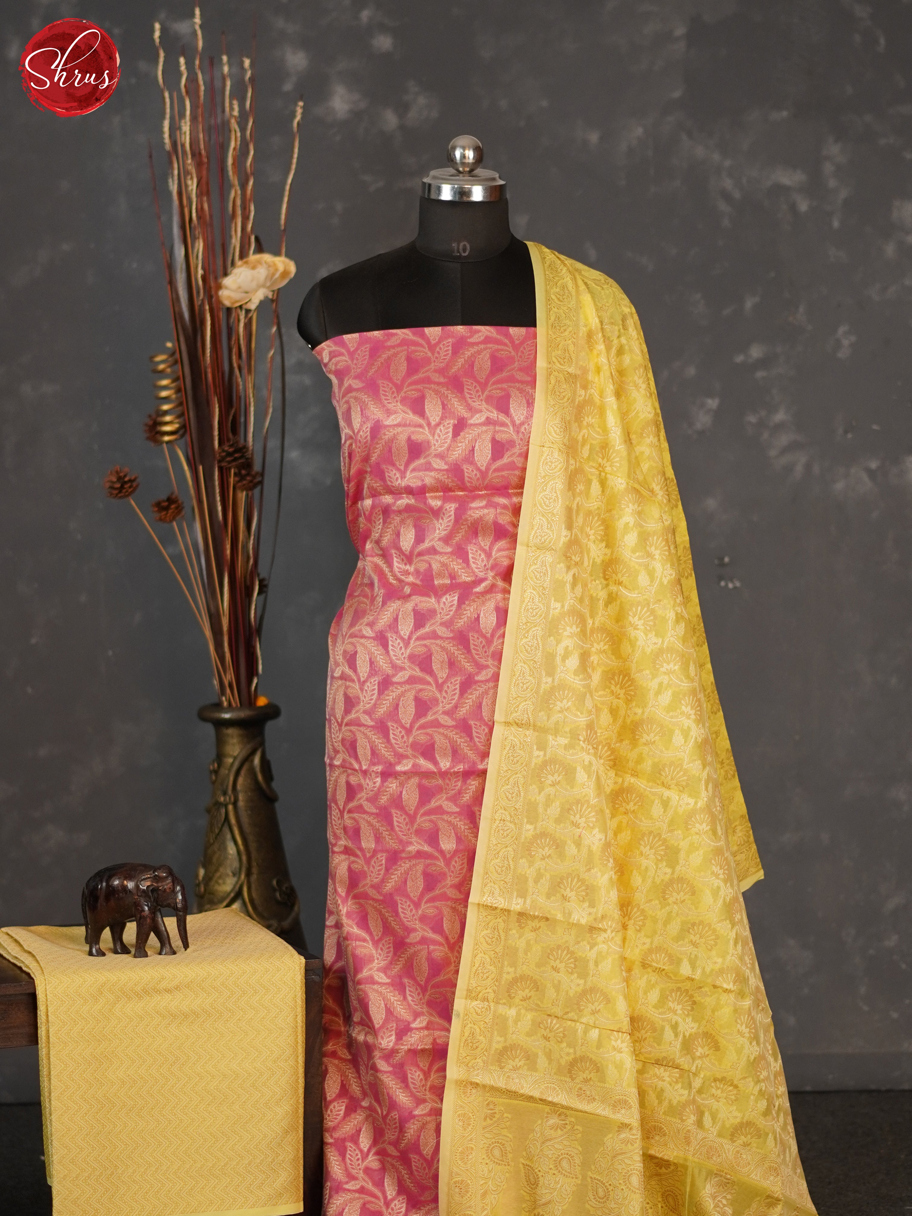 Pink & Yellow- Semi banaras salwar - Shop on ShrusEternity.com