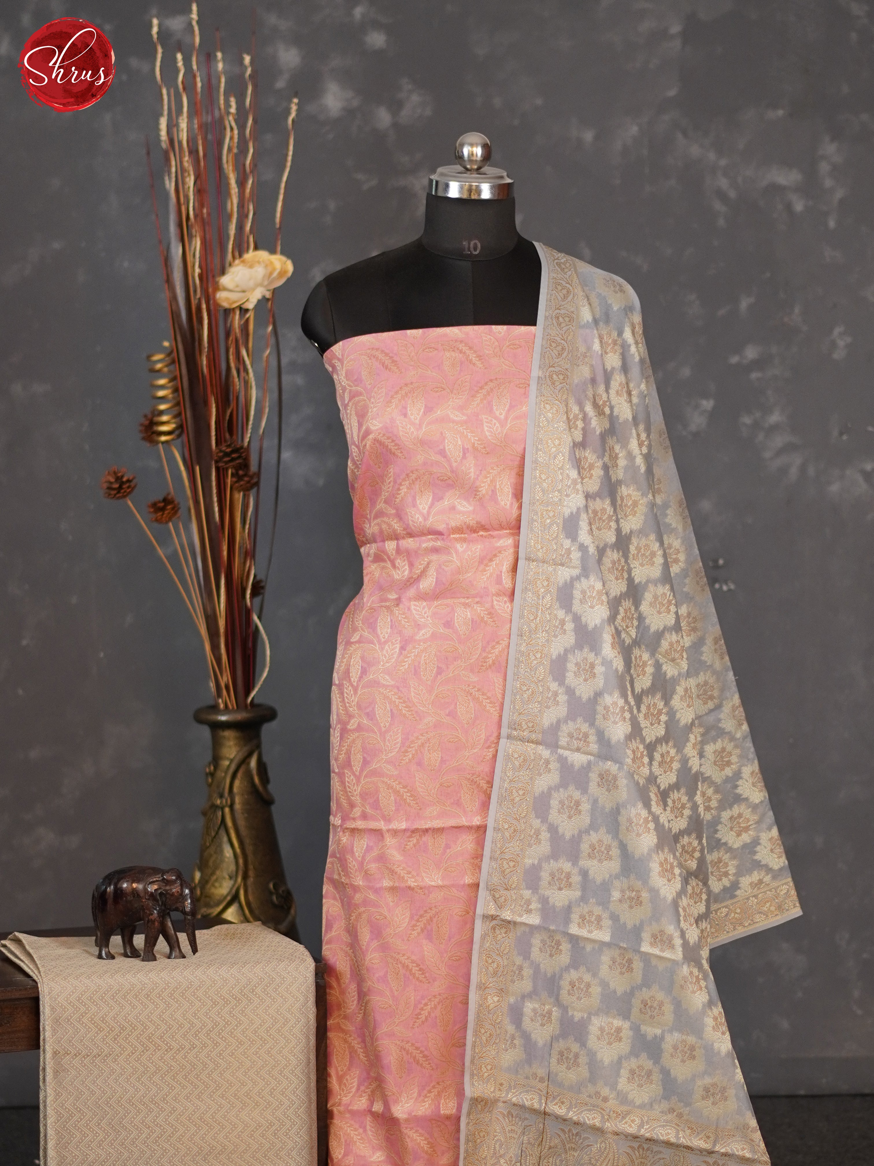 Pink & Grey- Semi banaras salwar - Shop on ShrusEternity.com