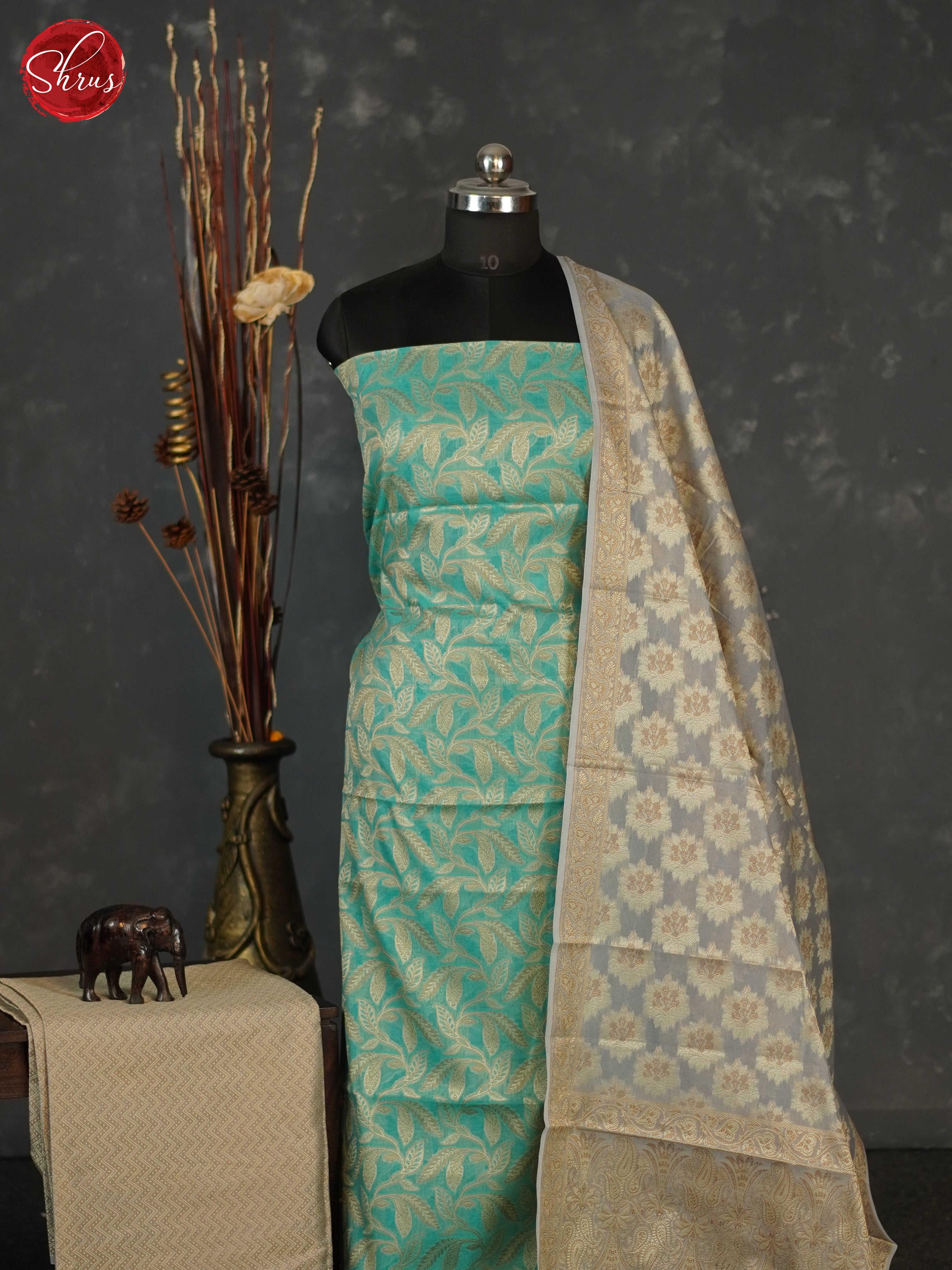 Teal Green & Grey - Semi banaras salwar - Shop on ShrusEternity.com