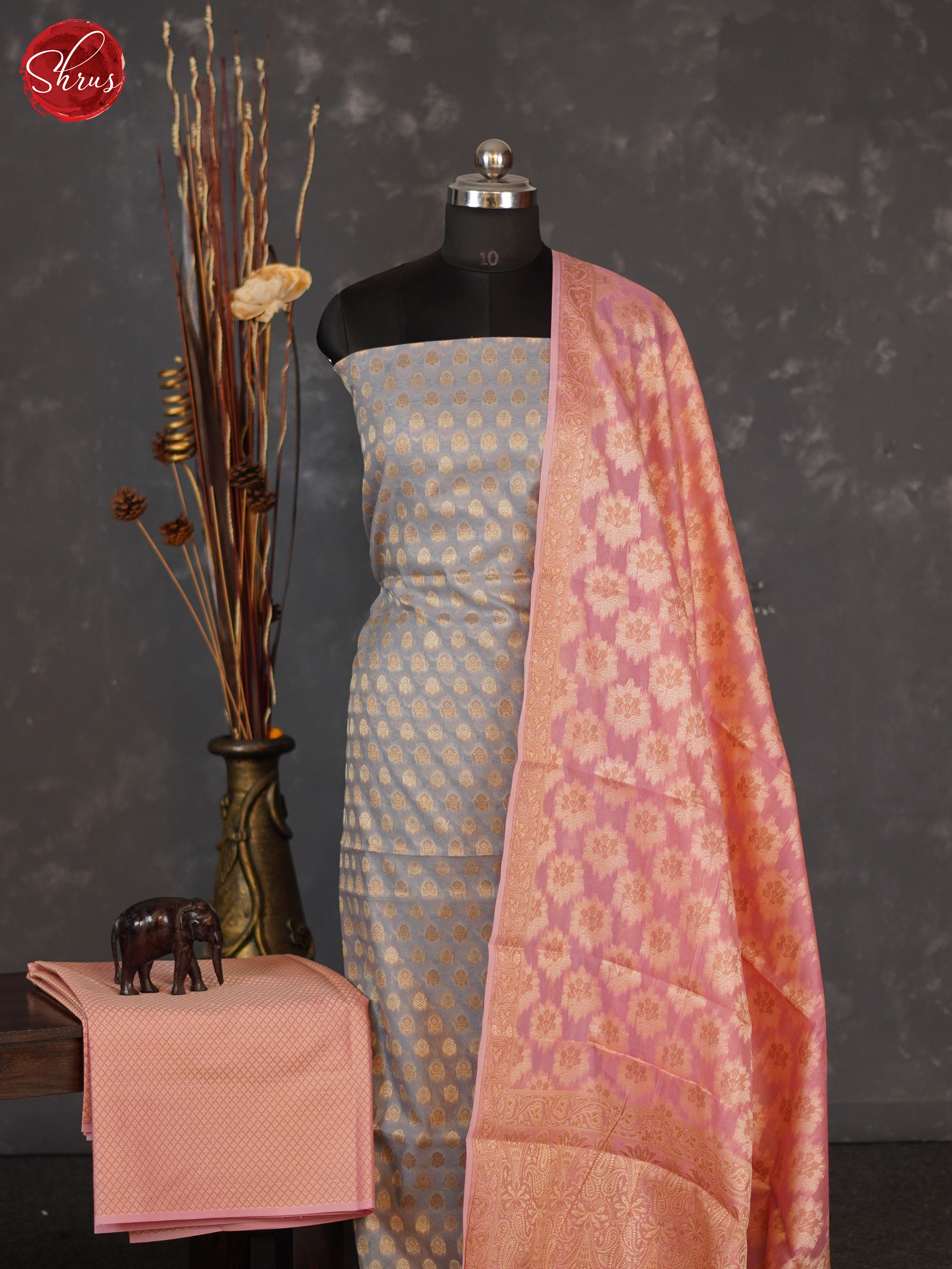 Grey & Pink- Semi banaras salwar - Shop on ShrusEternity.com