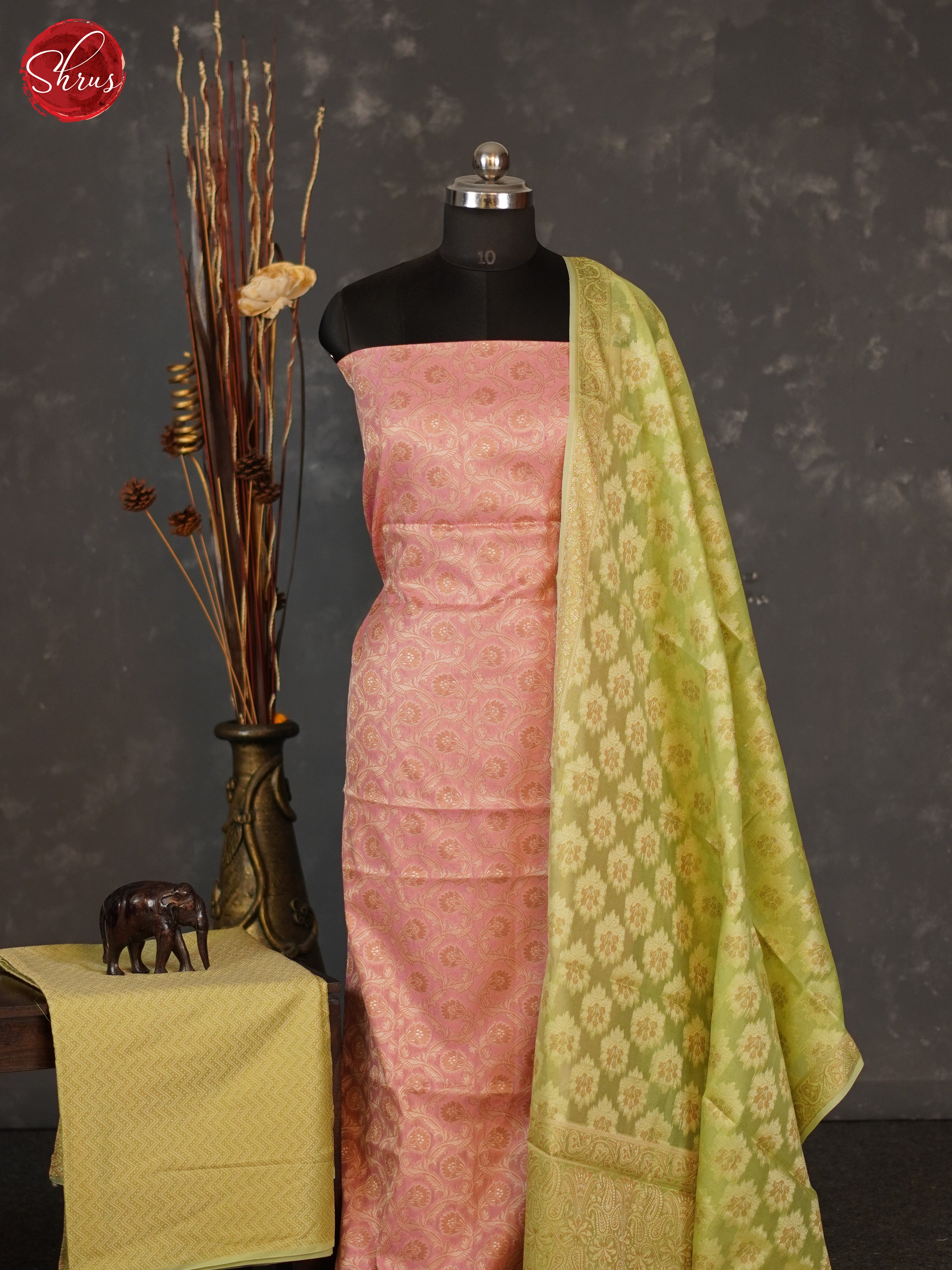 Peachish PInk & Green - Semi banaras salwar - Shop on ShrusEternity.com