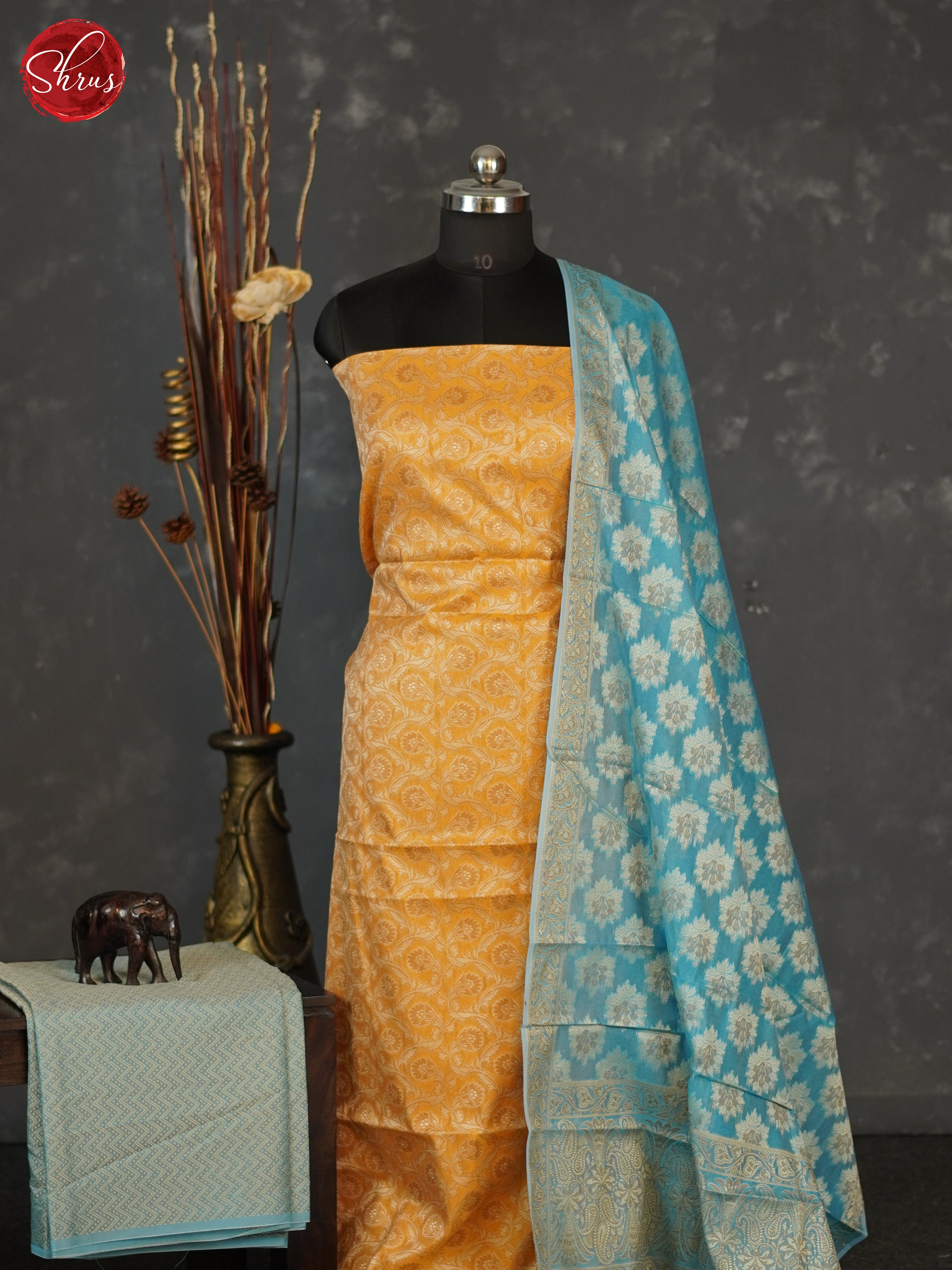 Orange & Blue- Semi banaras salwar - Shop on ShrusEternity.com