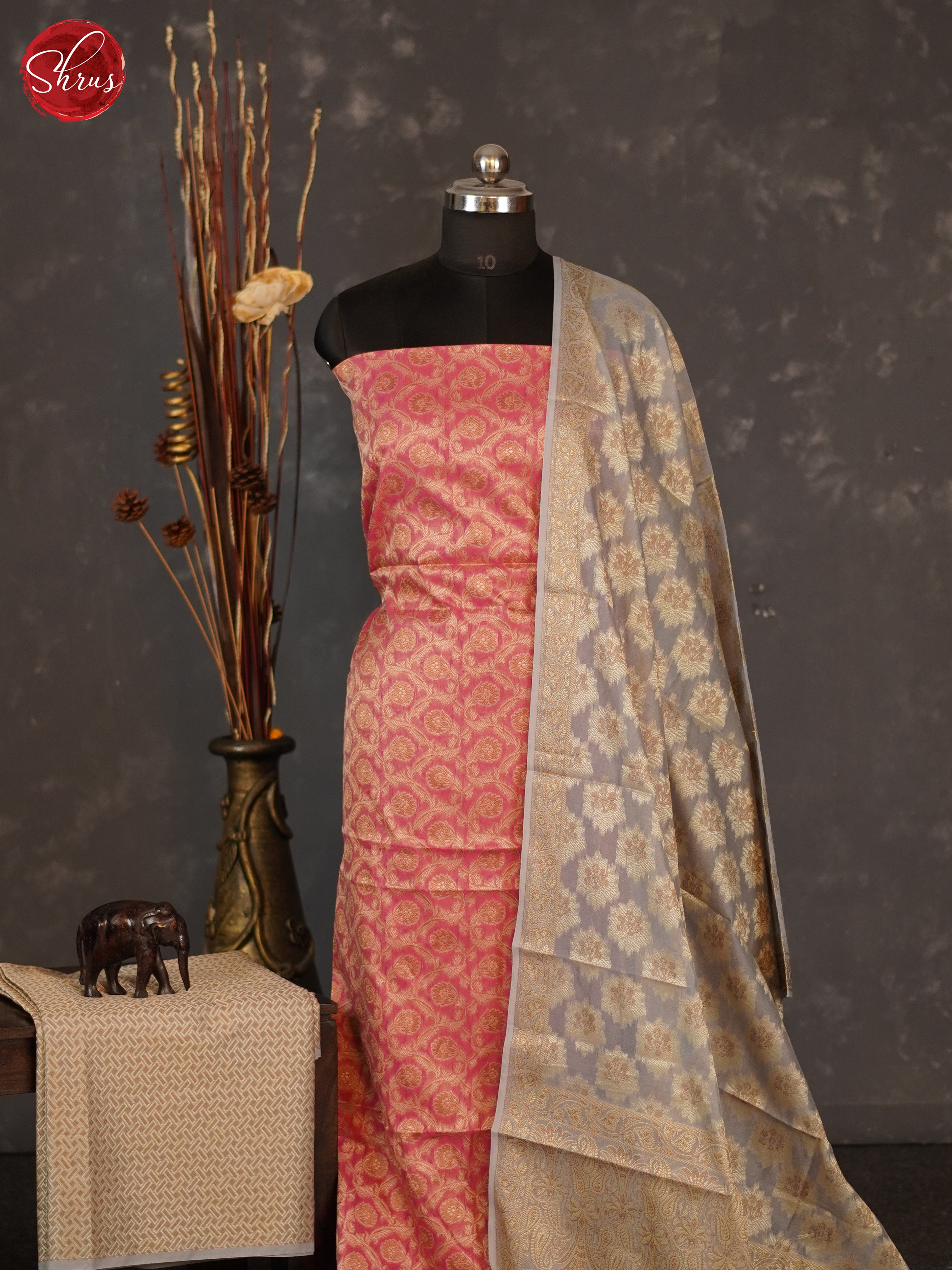 Pink & Grey- Semi banaras salwar - Shop on ShrusEternity.com